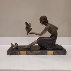 French “Art Deco Lady” sculpture marble , Demetre Chiparus