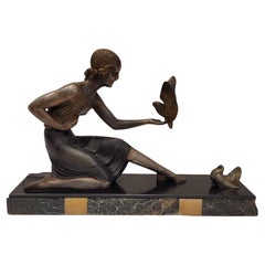 French “Art Deco Lady” sculpture marble , Demetre Chiparus