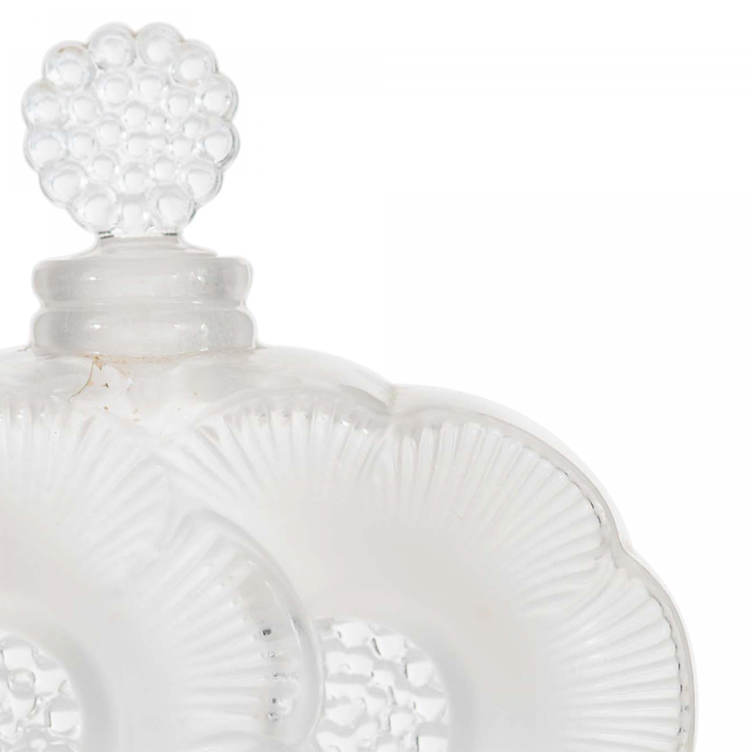 Frosted French Art Deco Lalique Flower Perfume Bottle For Sale