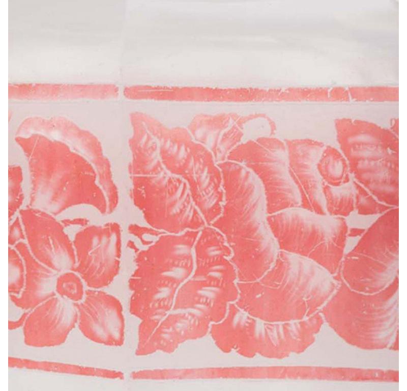 Bottiglia di profumo francese Art Deco in vetro smerigliato ottagonale con fascia floreale rosa dipinta al centro e tappo ottagonale sfaccettato in vetro smerigliato 