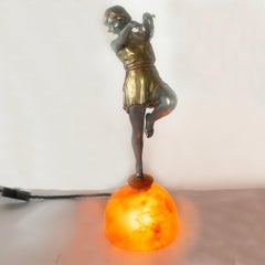 French Art Deco Lamp by Carlier on an Alabaster Base