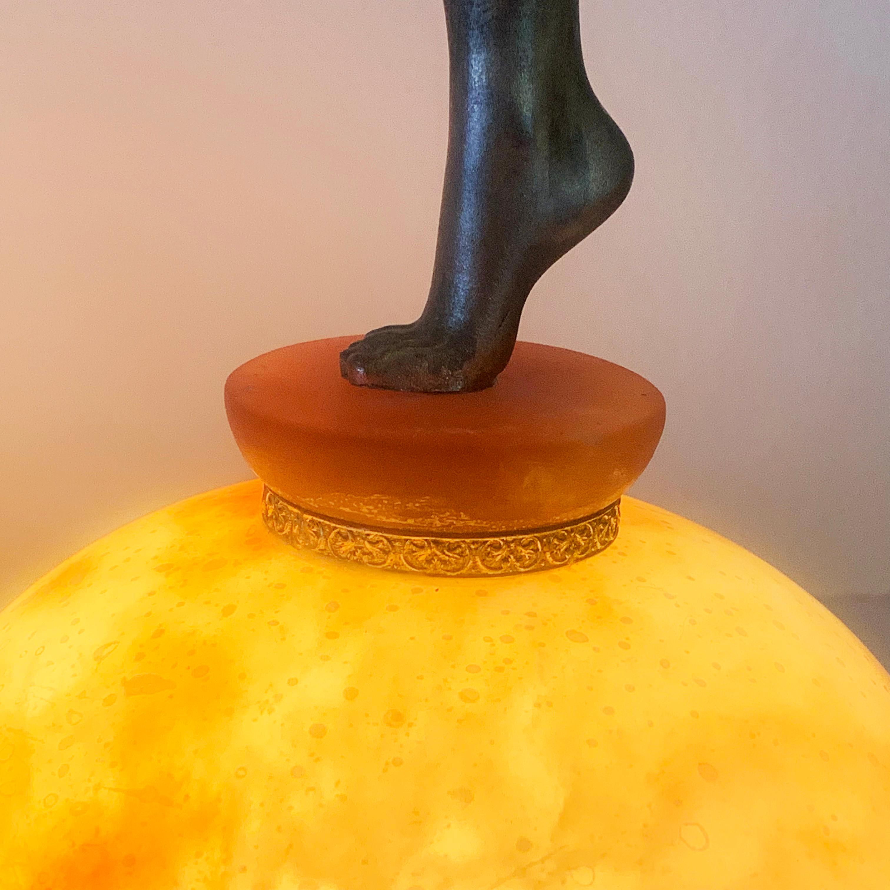 French Art Deco Lamp by Carlier on an Alabaster Base For Sale 1