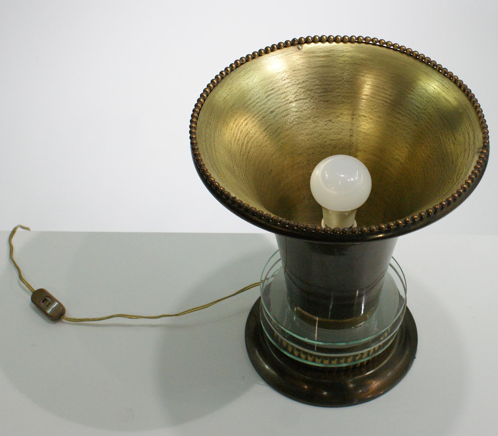 Mid-20th Century French Art Deco Lamp in Brass, in the Manner of Rene Pottier, circa 1930 For Sale