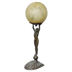 French Art Deco Lamp Lady Holding a Globe