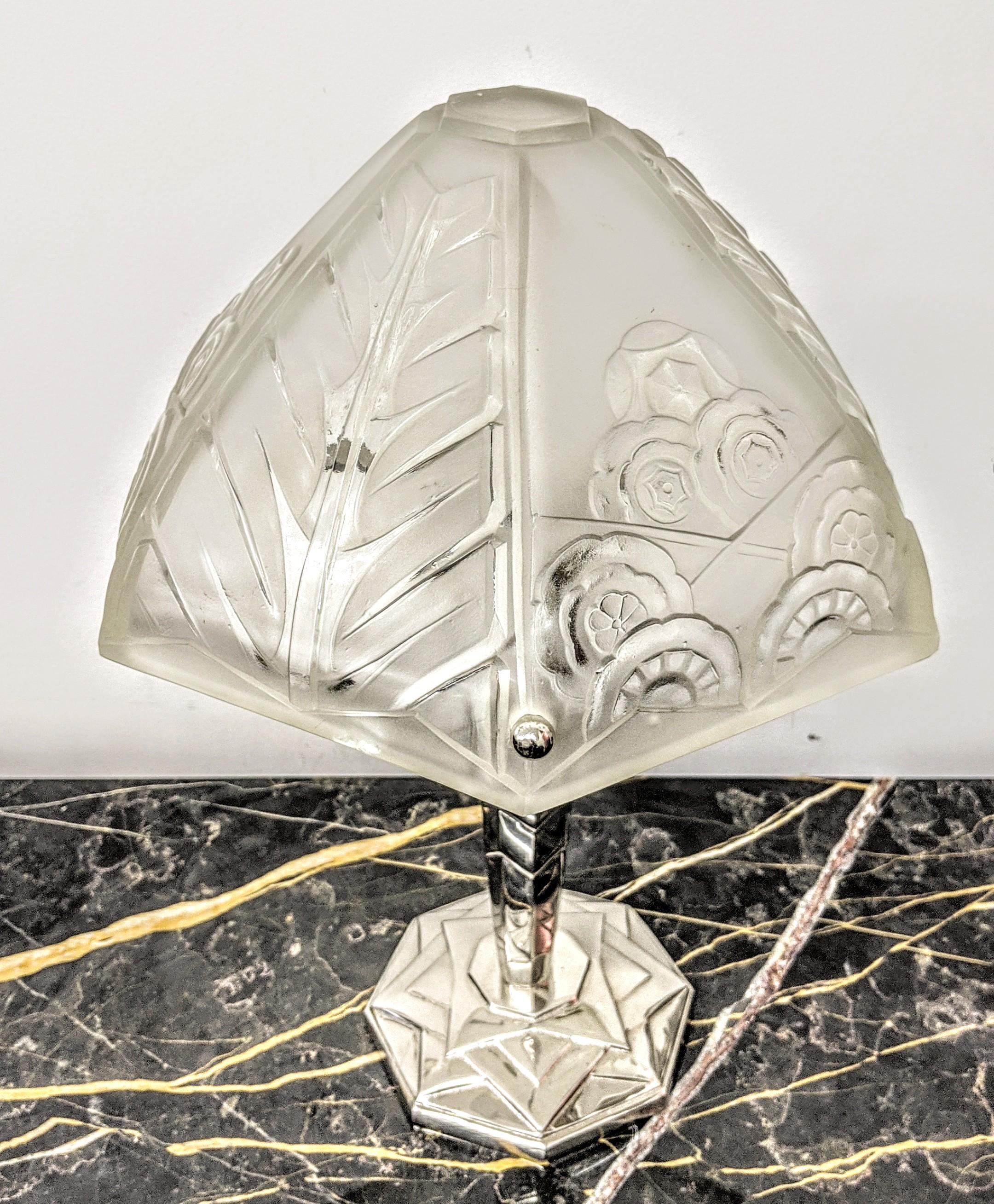 Cast French Art Deco Table Lamp Signed by Sabino (Pair available) For Sale