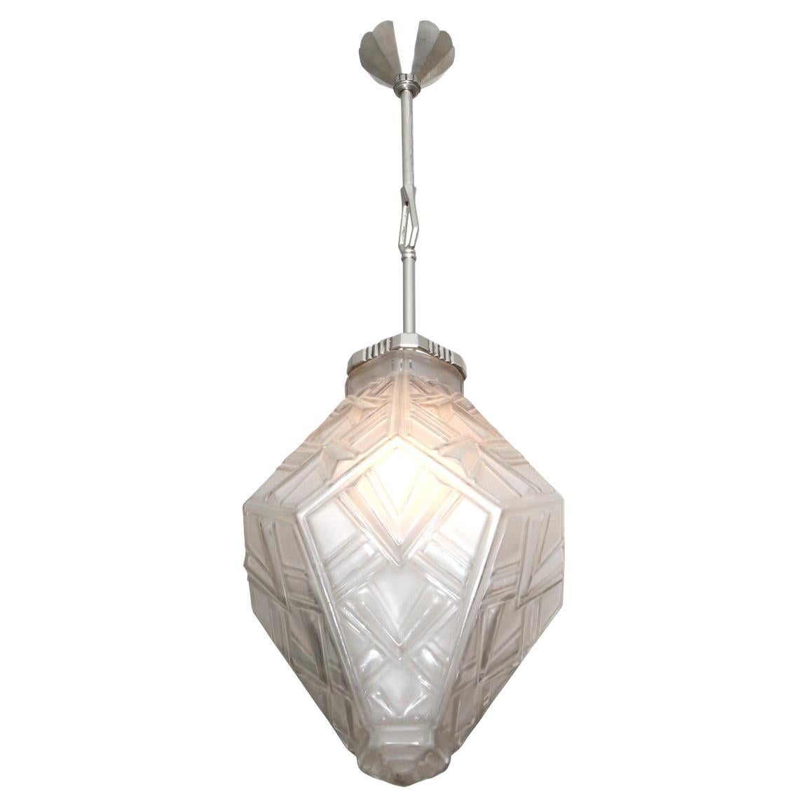 French Art Deco lantern chandelier  by Genet & Michon  For Sale