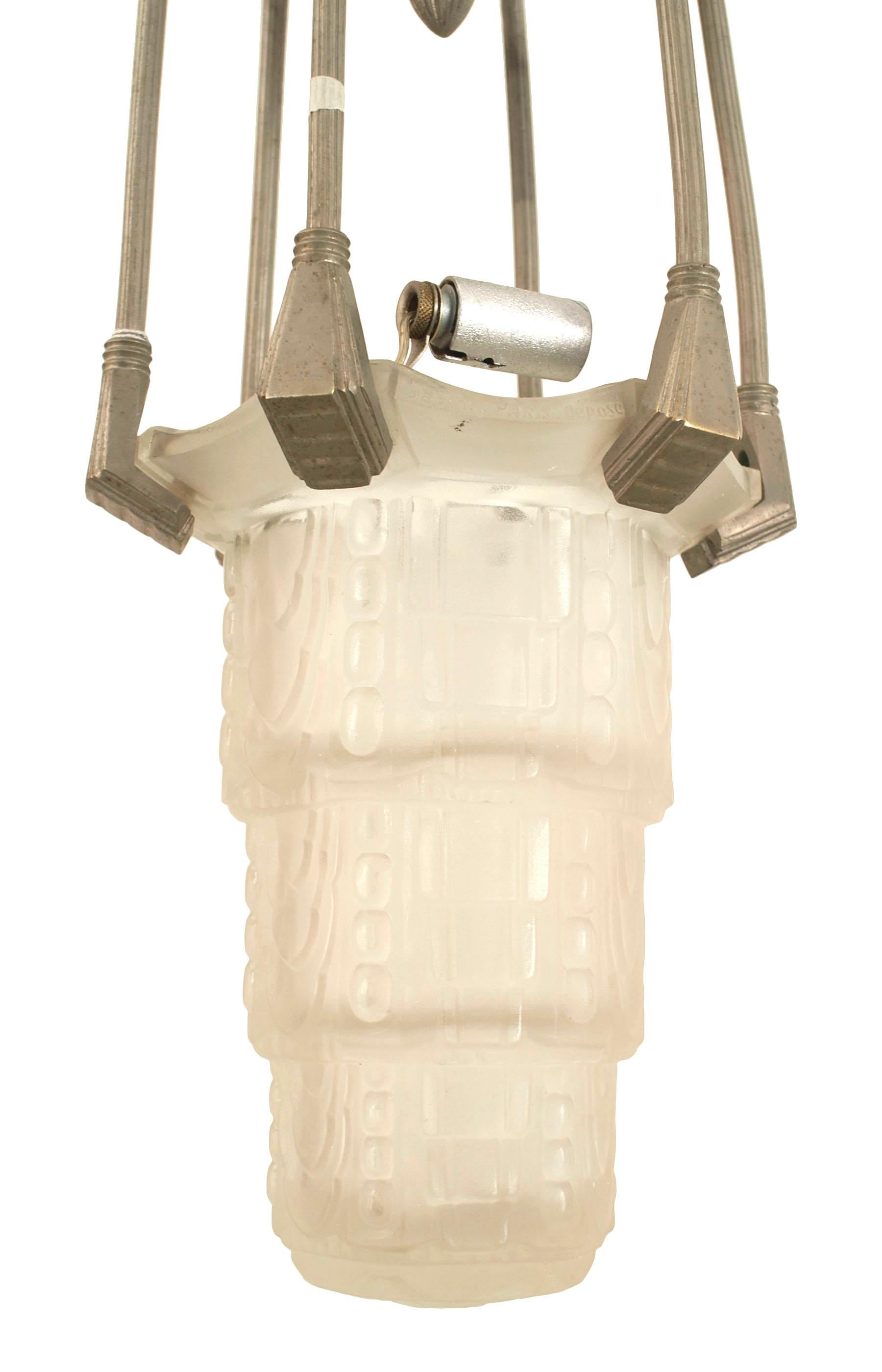 20th Century French Art Deco Sabino Frosted Glass Lantern For Sale