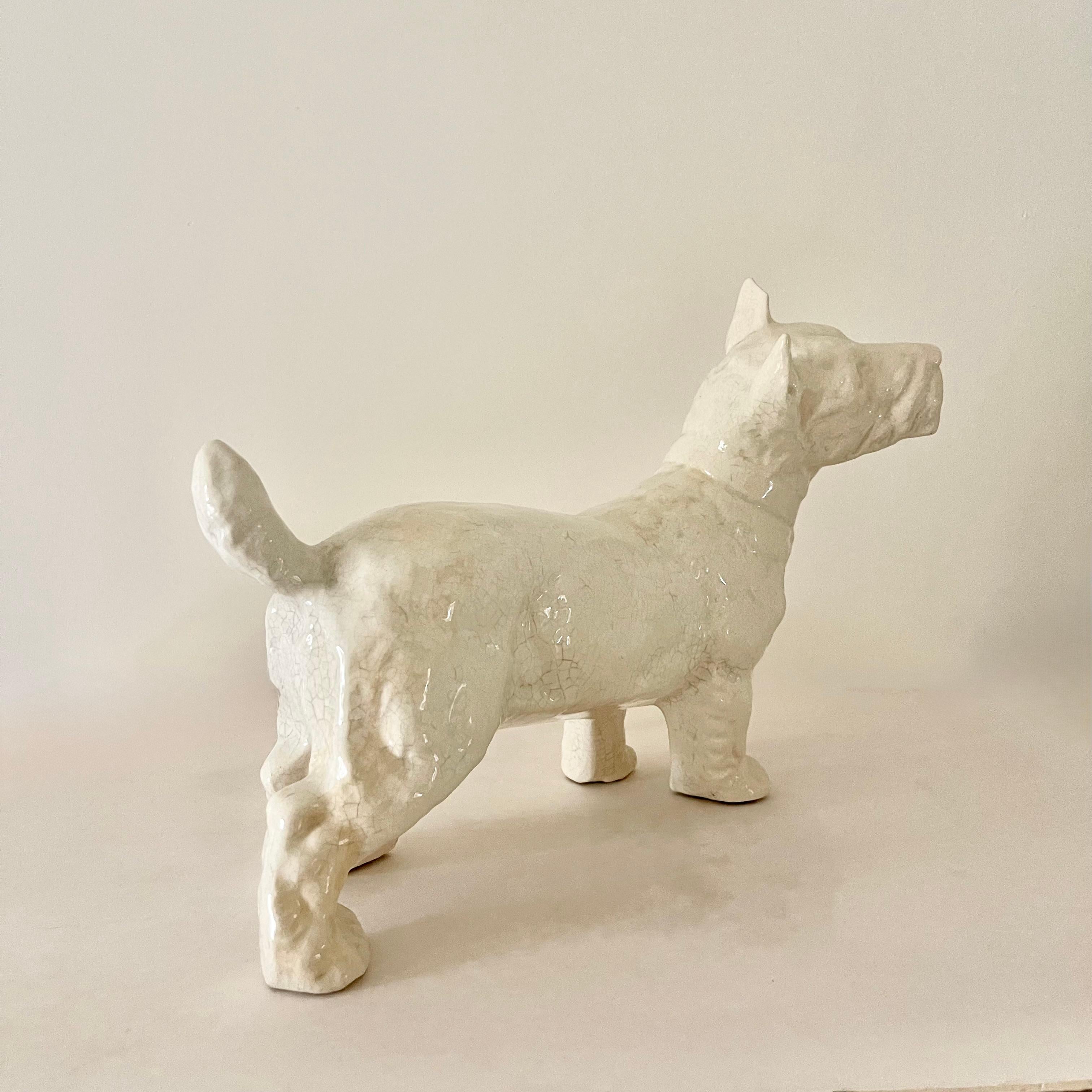 Art Déco Volpe Terrier francese Art Deco di grandi dimensioni in ceramica in vendita