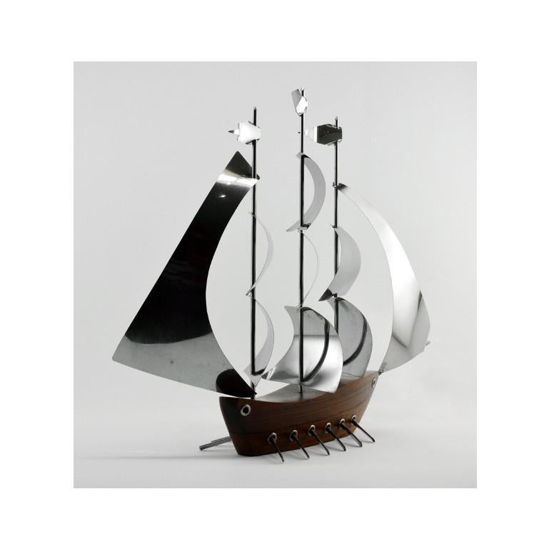 Chrome French Art Deco Large Galley Ship by Art Bois, 1930s For Sale