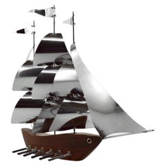 Grand bateau à galets Art Déco français par Art Bois, années 1930