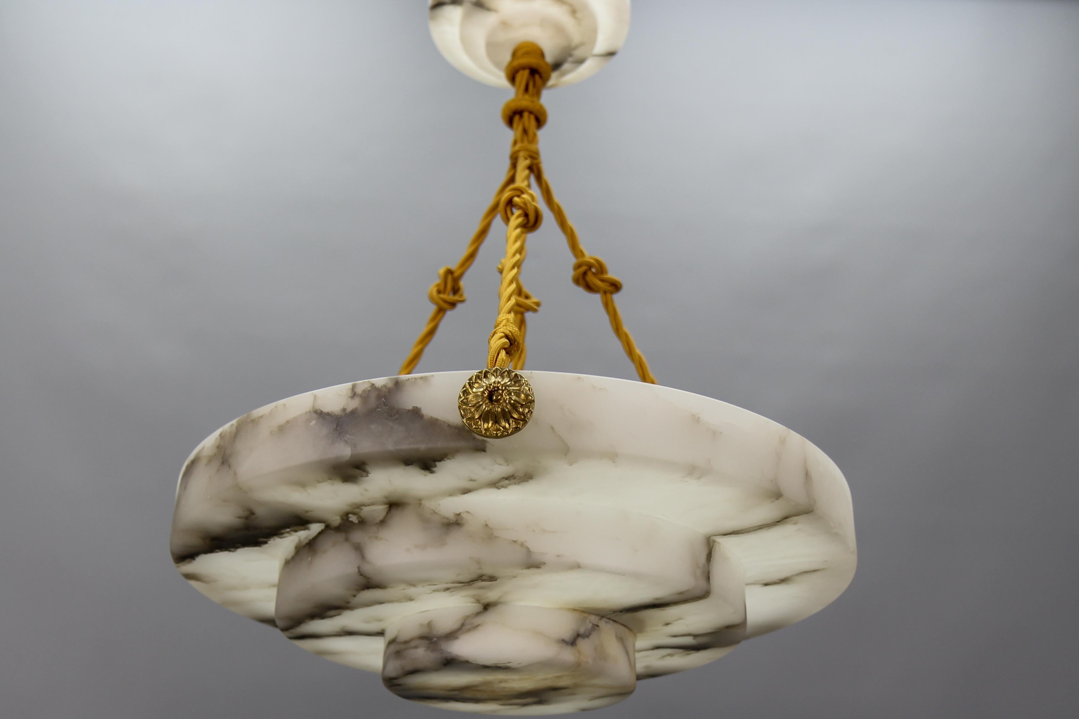 French Art Deco Layered White and Black Alabaster Pendant Light, 1920s 2