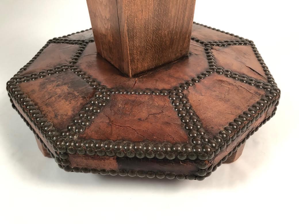 French Art Deco Leather and Brass Stud Decorated Table 1