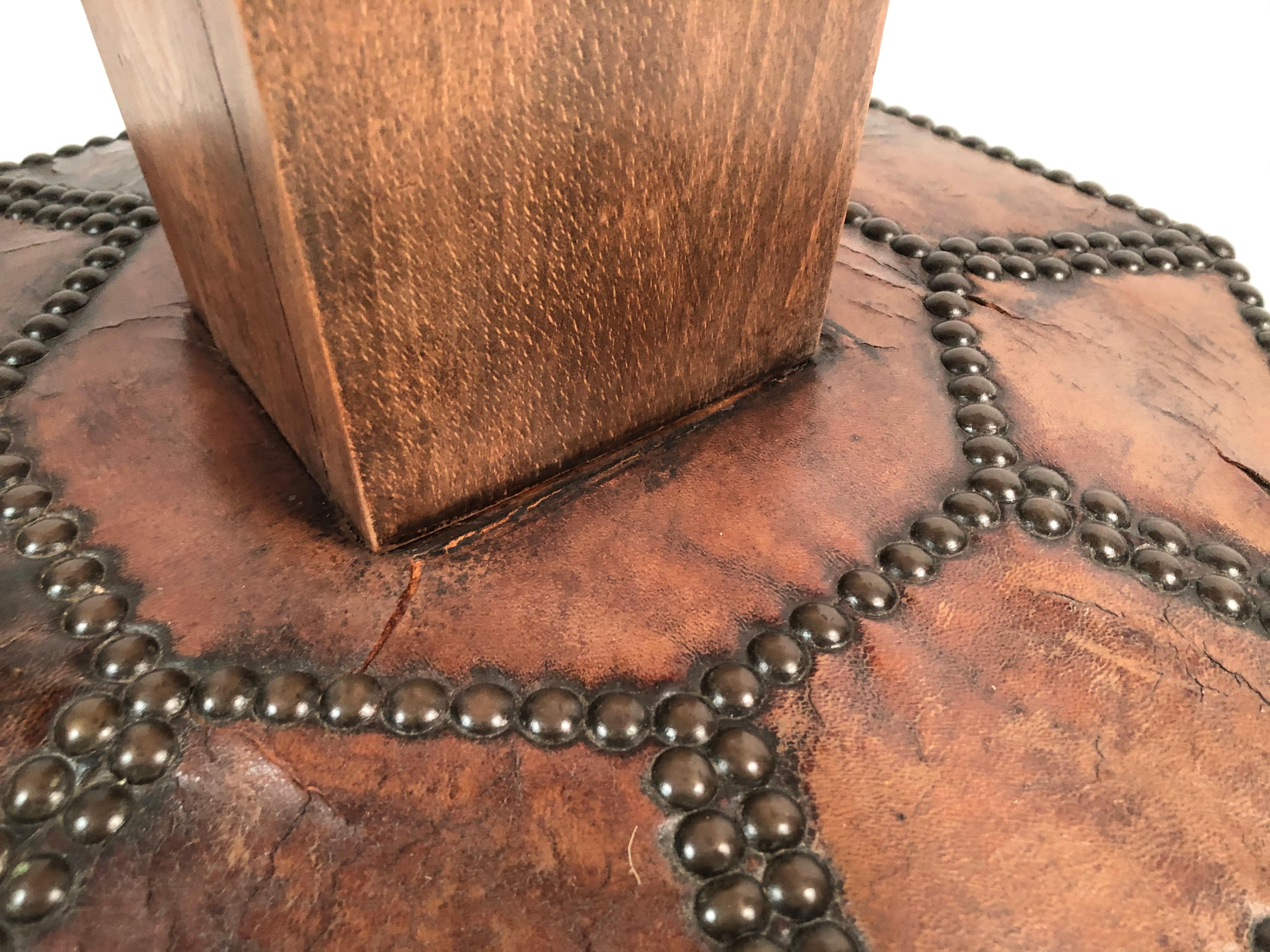 French Art Deco Leather and Brass Stud Decorated Table 2