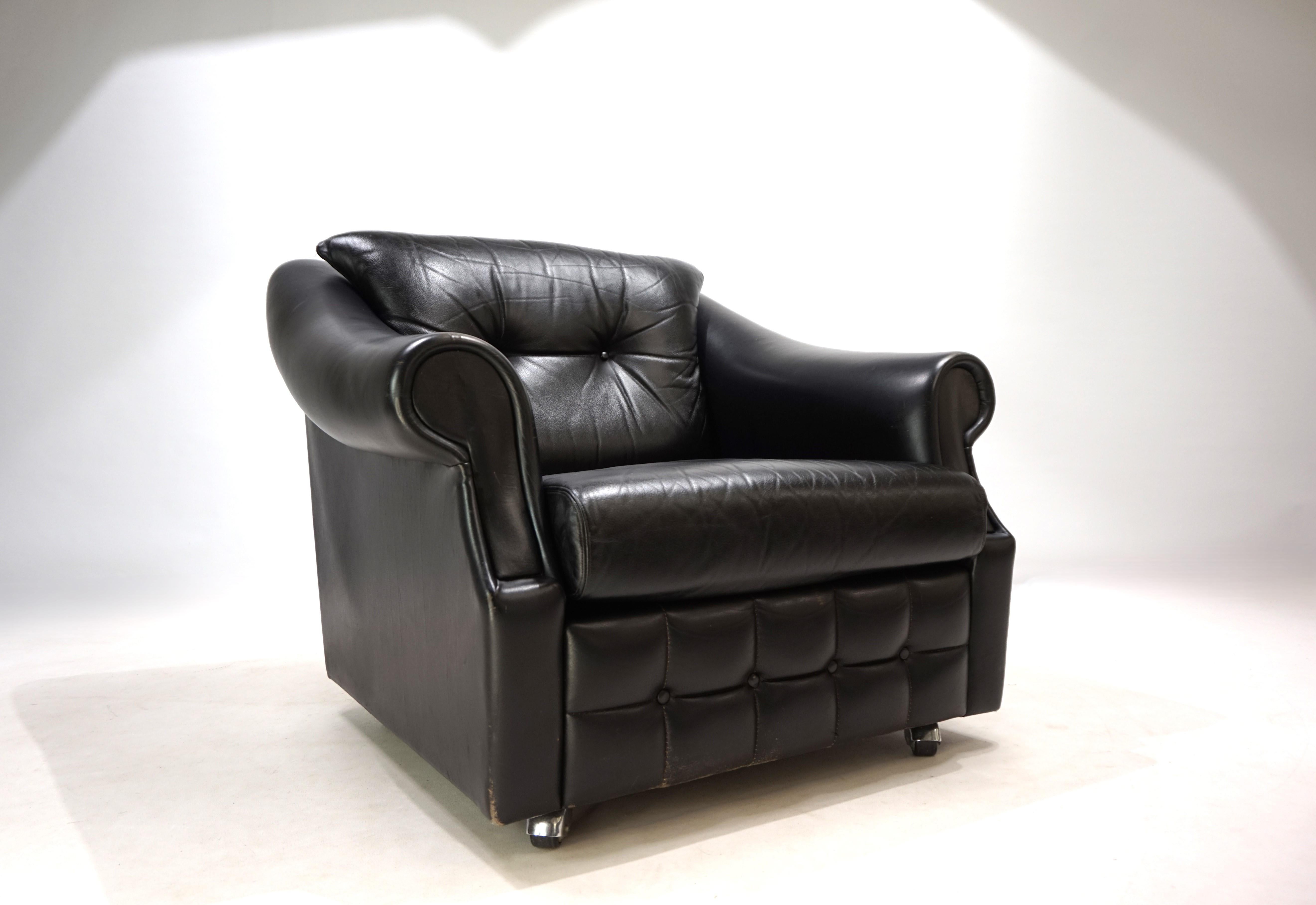 Metà XX secolo Poltrona in pelle Art Déco francese, 1960 in vendita