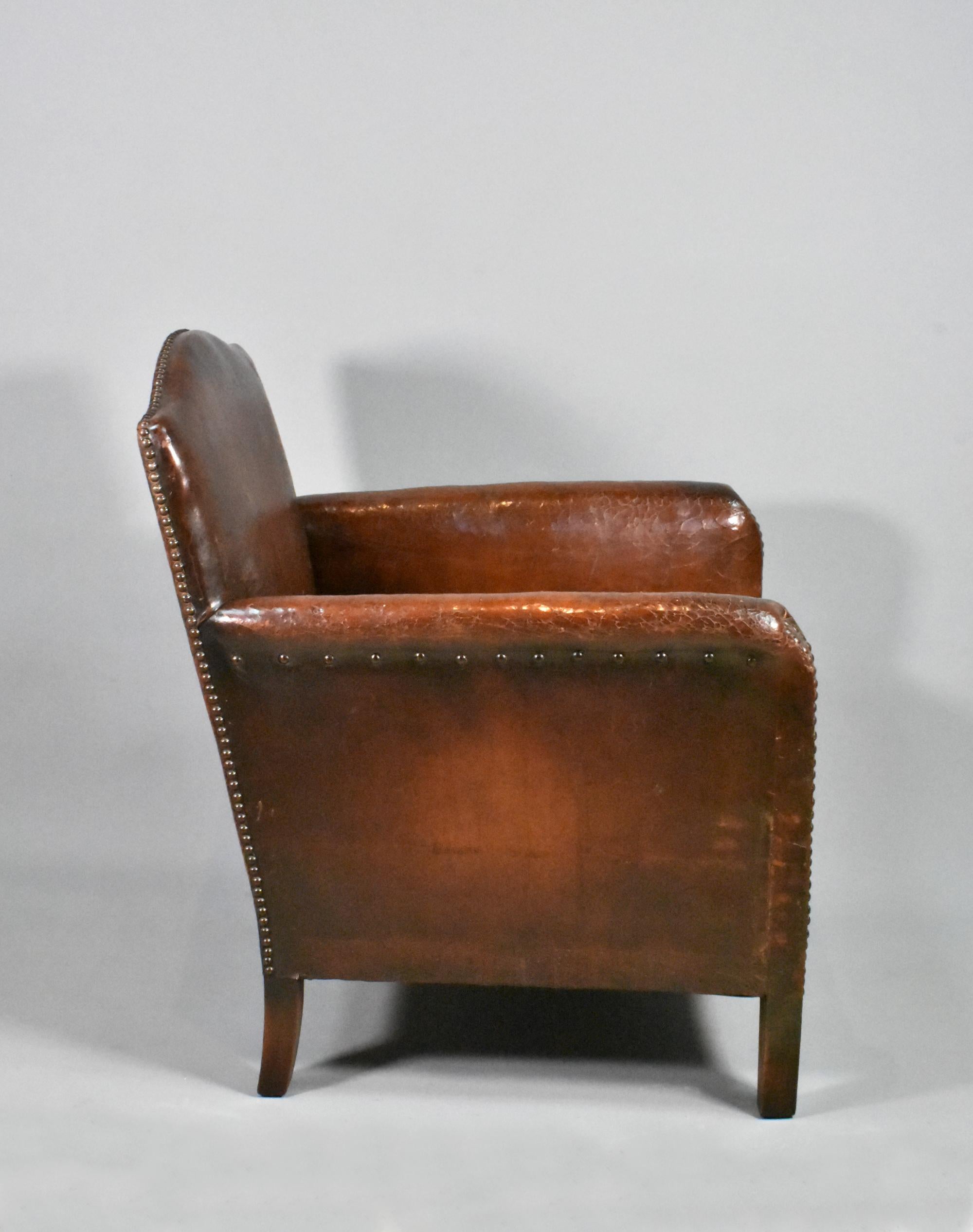 French Art Deco Leather Armchair 6