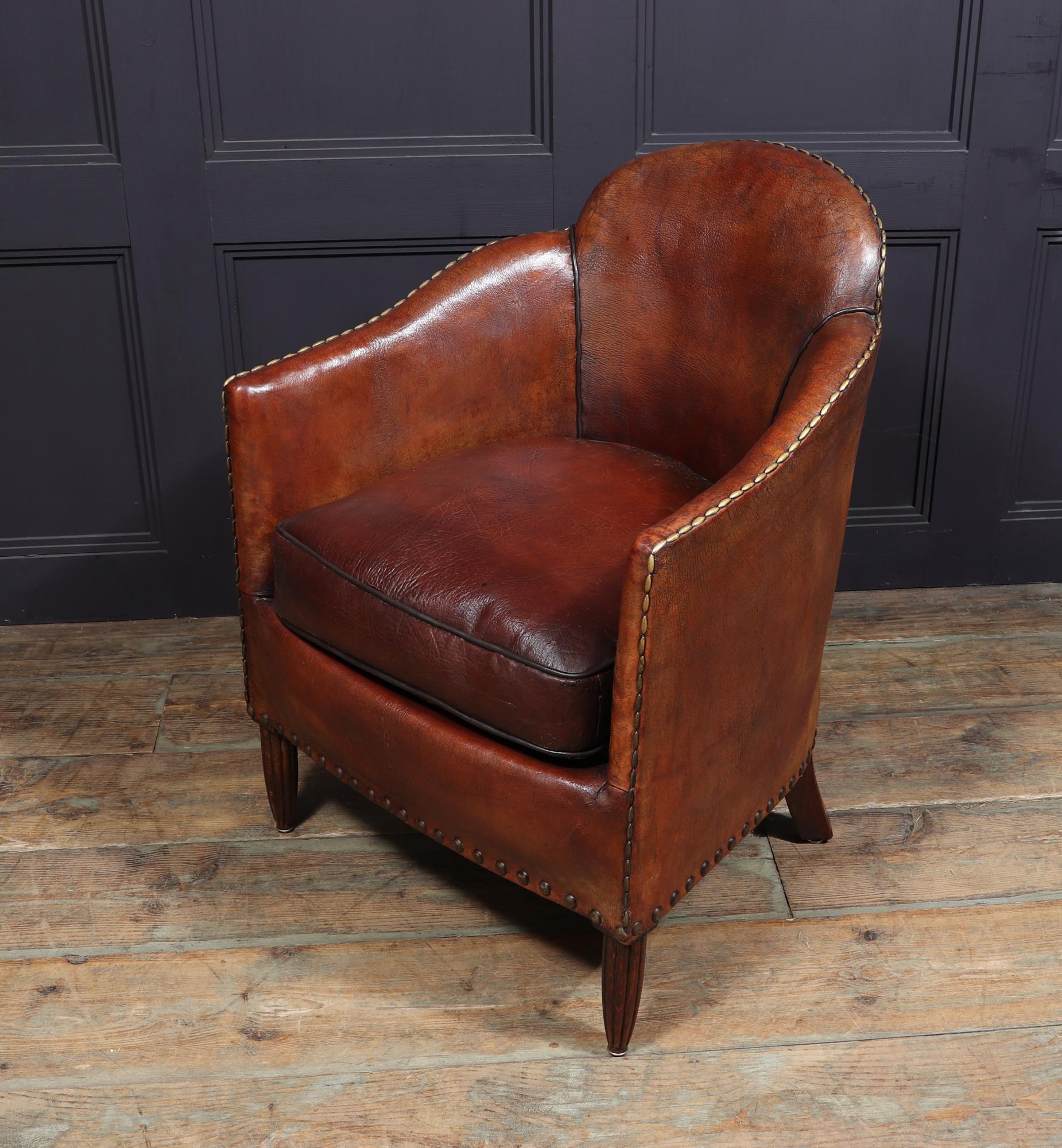 French Art Deco Leather Armchair 10