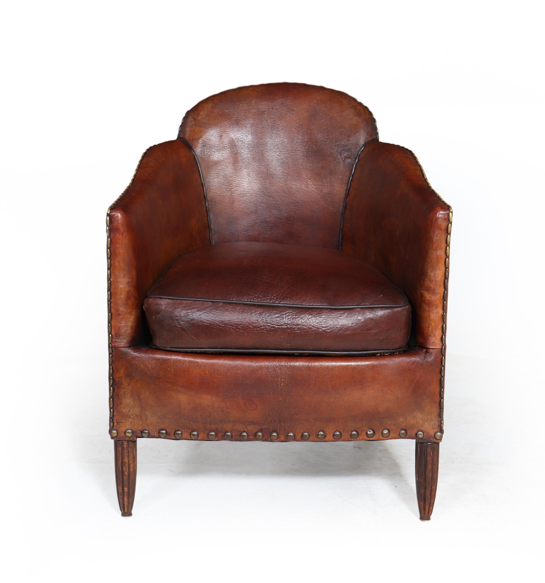 French Art Deco Leather Armchair In Good Condition In Paddock Wood Tonbridge, GB