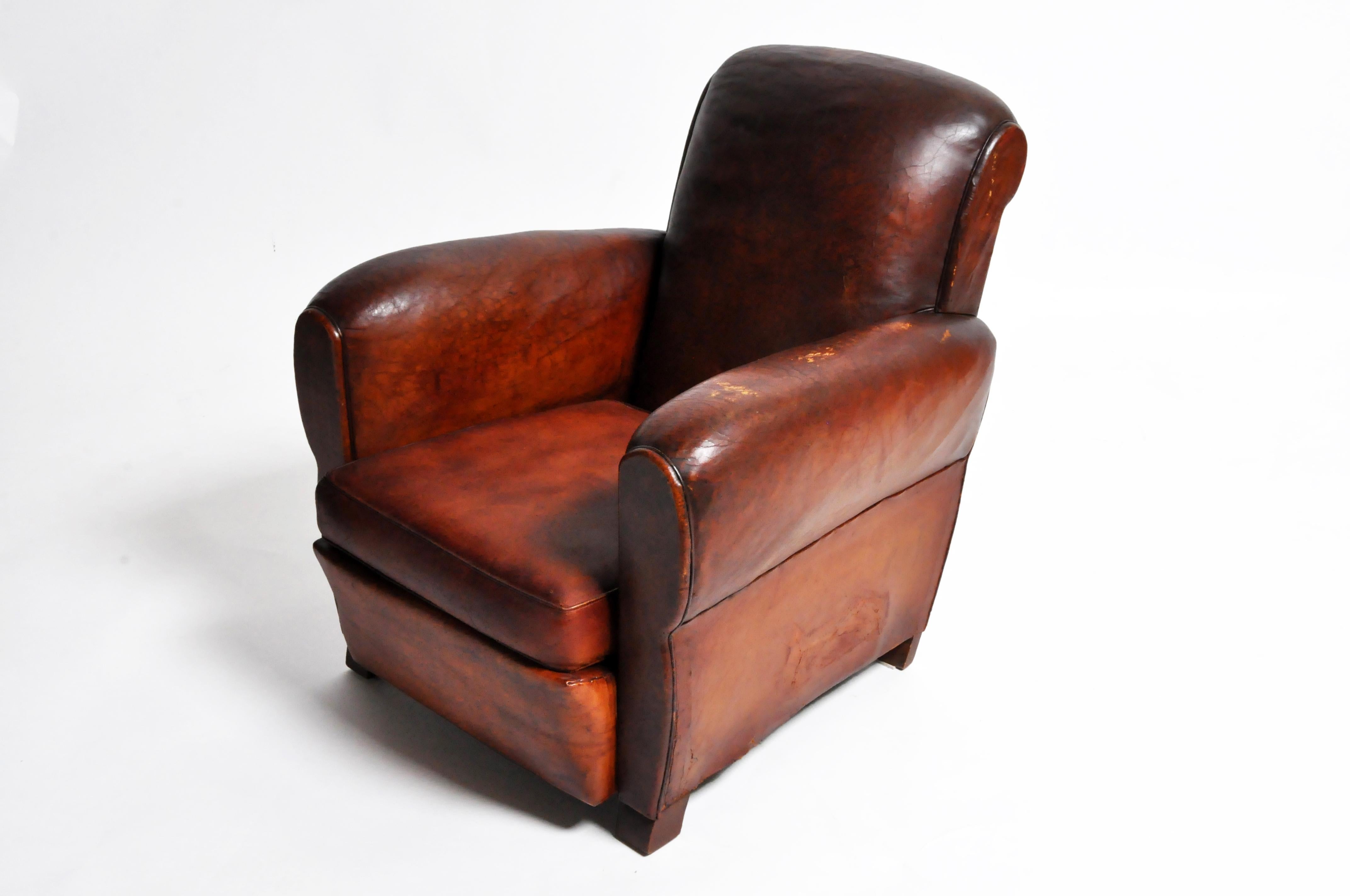 French Art Deco Leather Armchair In Good Condition In Chicago, IL