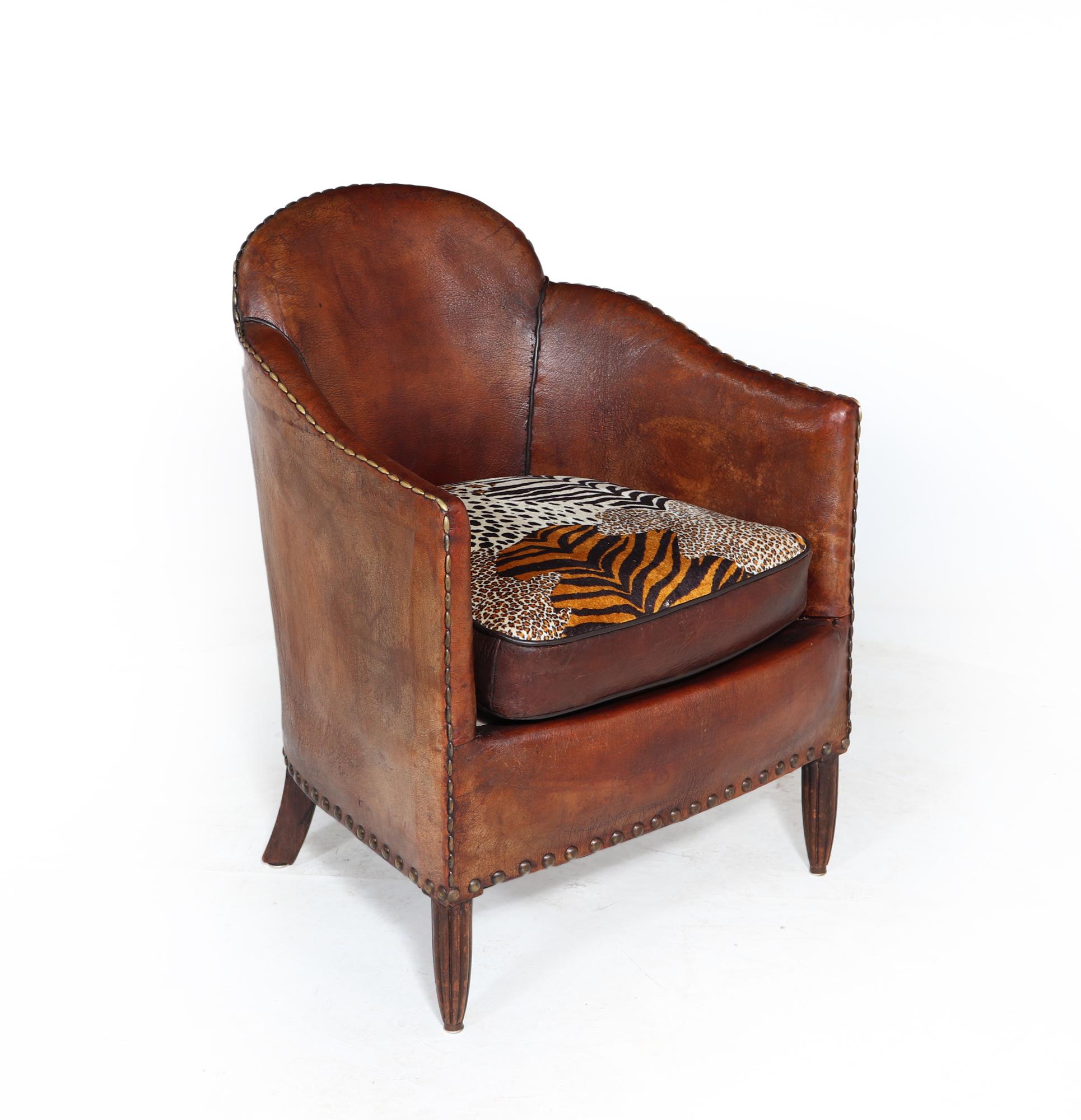 Early 20th Century French Art Deco Leather Armchair