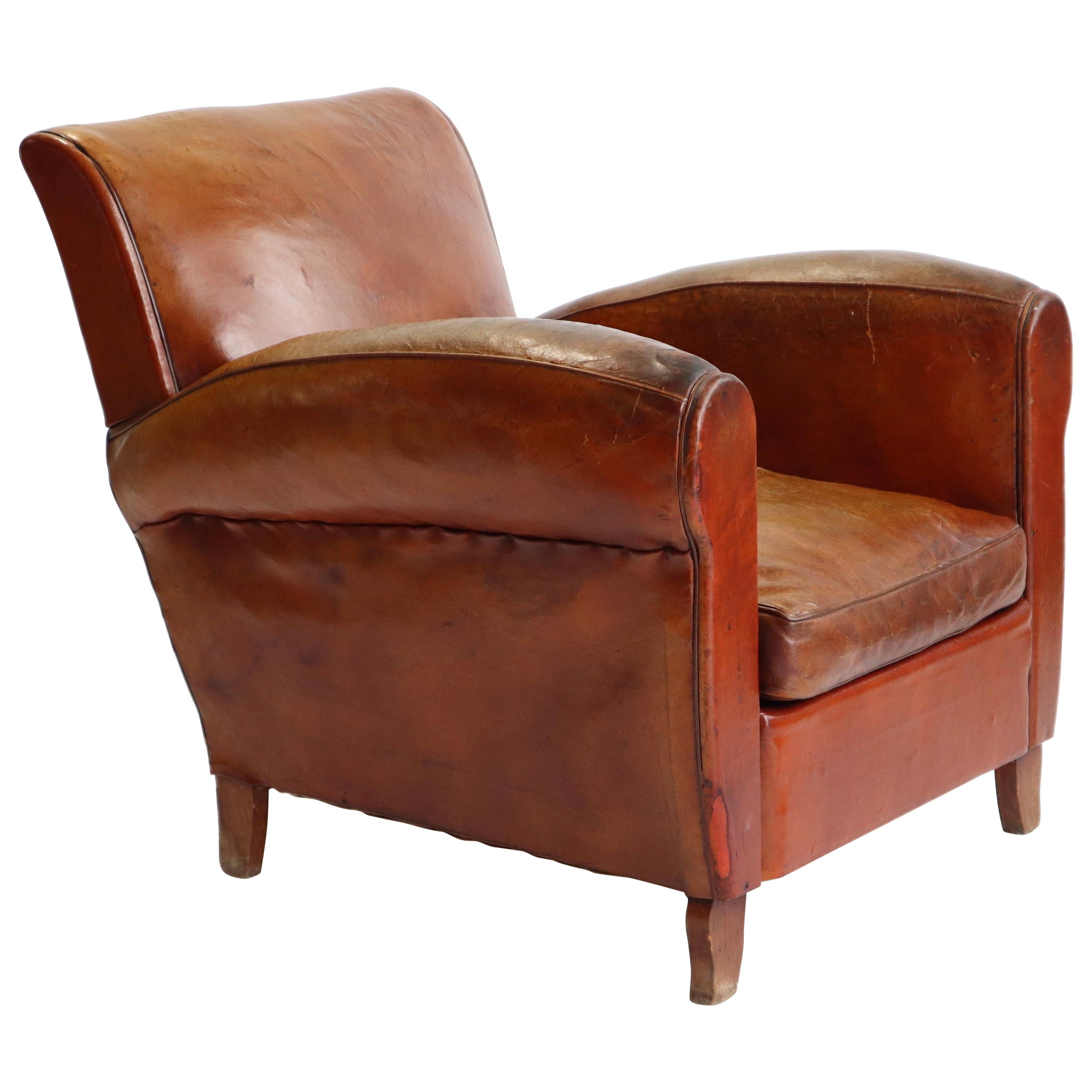 French Art Deco Leather Club Chair, 1940