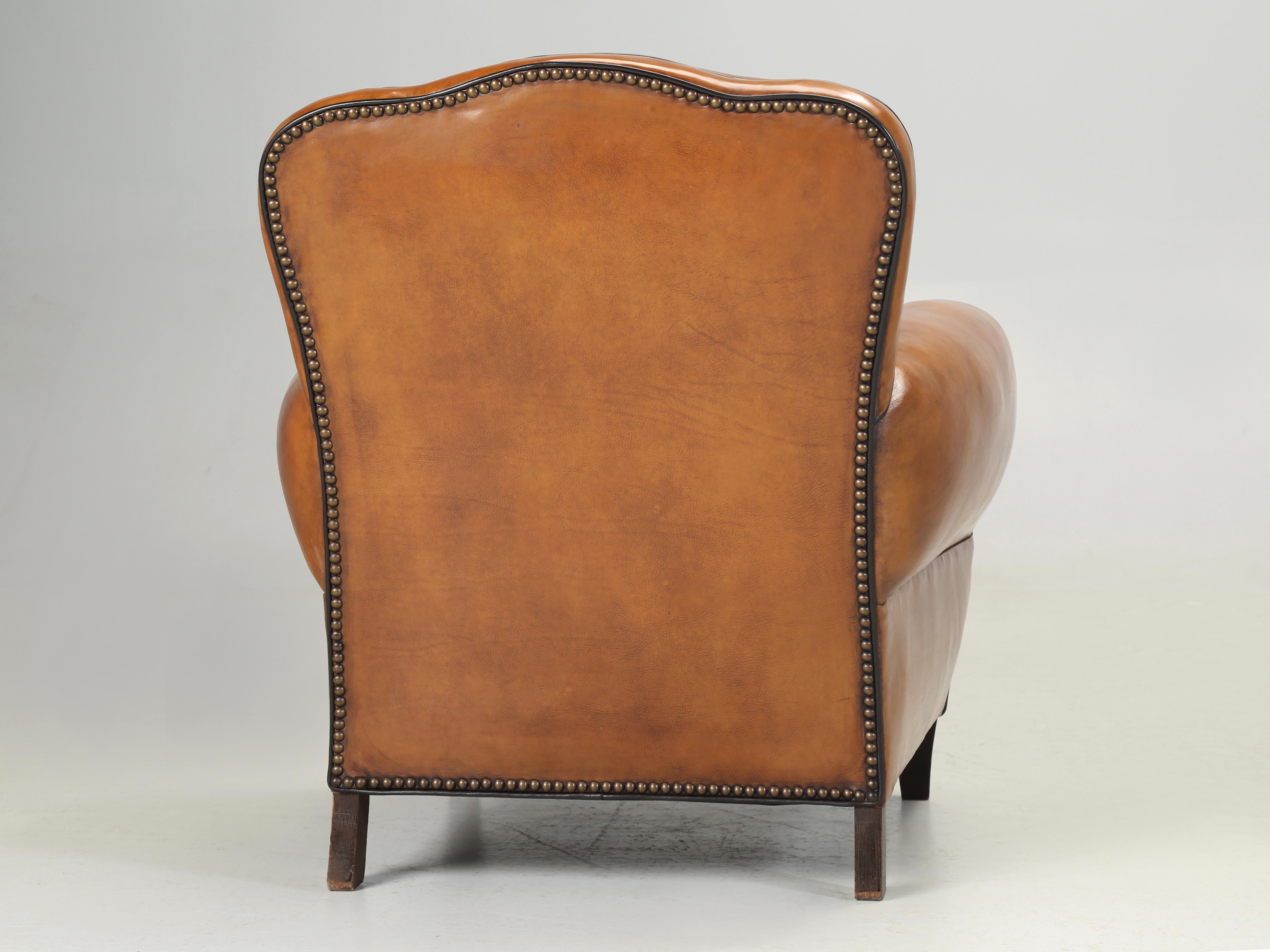 French Art Deco Leather Club Chair Completely Restored, Horsehair, Coco c1930's 9