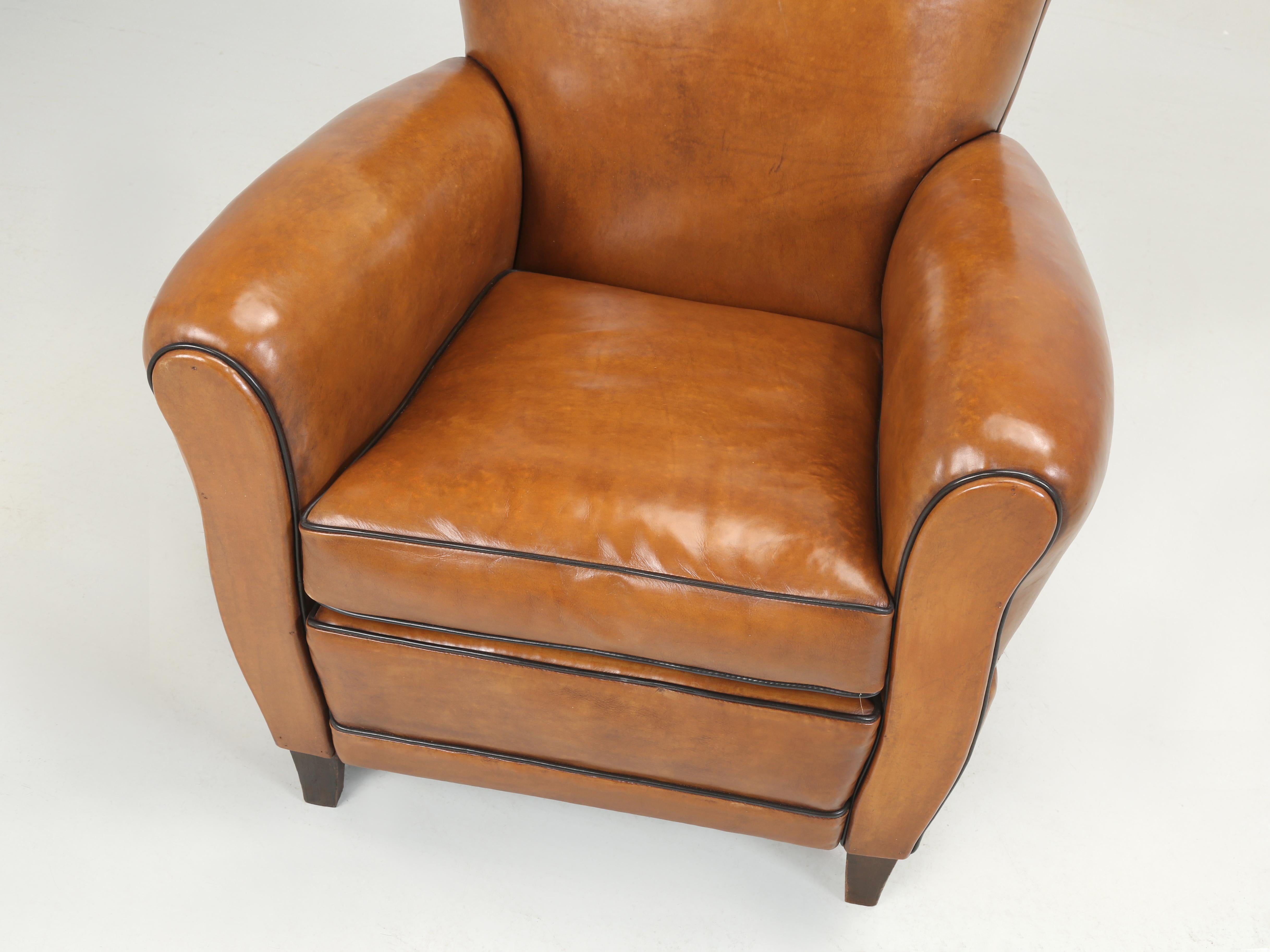 French Art Deco Leather Club Chair Completely Restored, Horsehair, Coco c1930's In Good Condition In Chicago, IL