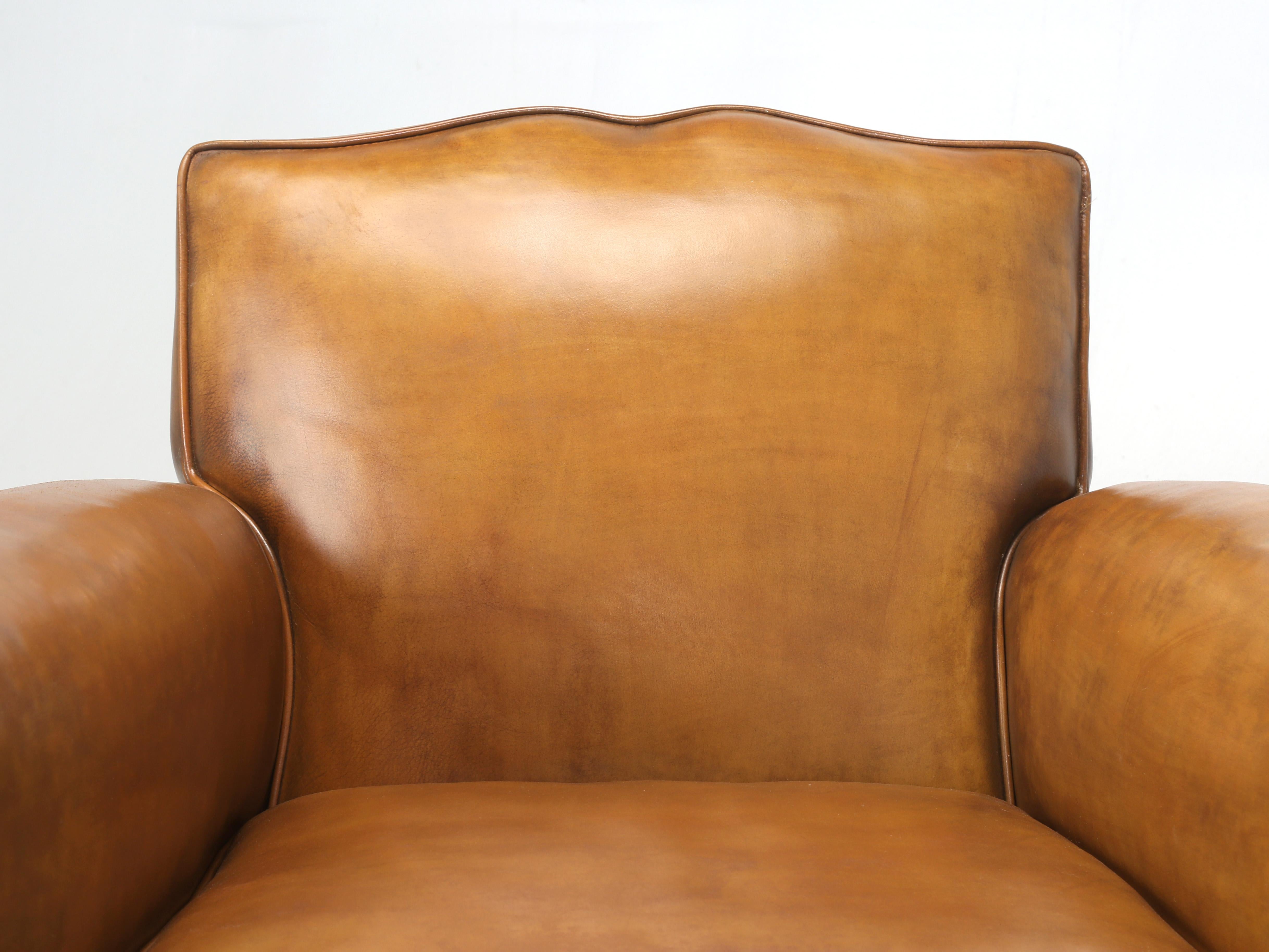 French Art Deco Leather Club Chair Correctly and Thoroughly Restored using Horsehair and Shredded Coco fibers for padding. Everything during the restoration was strictly by the old school standards, where things were meant to last for decades and