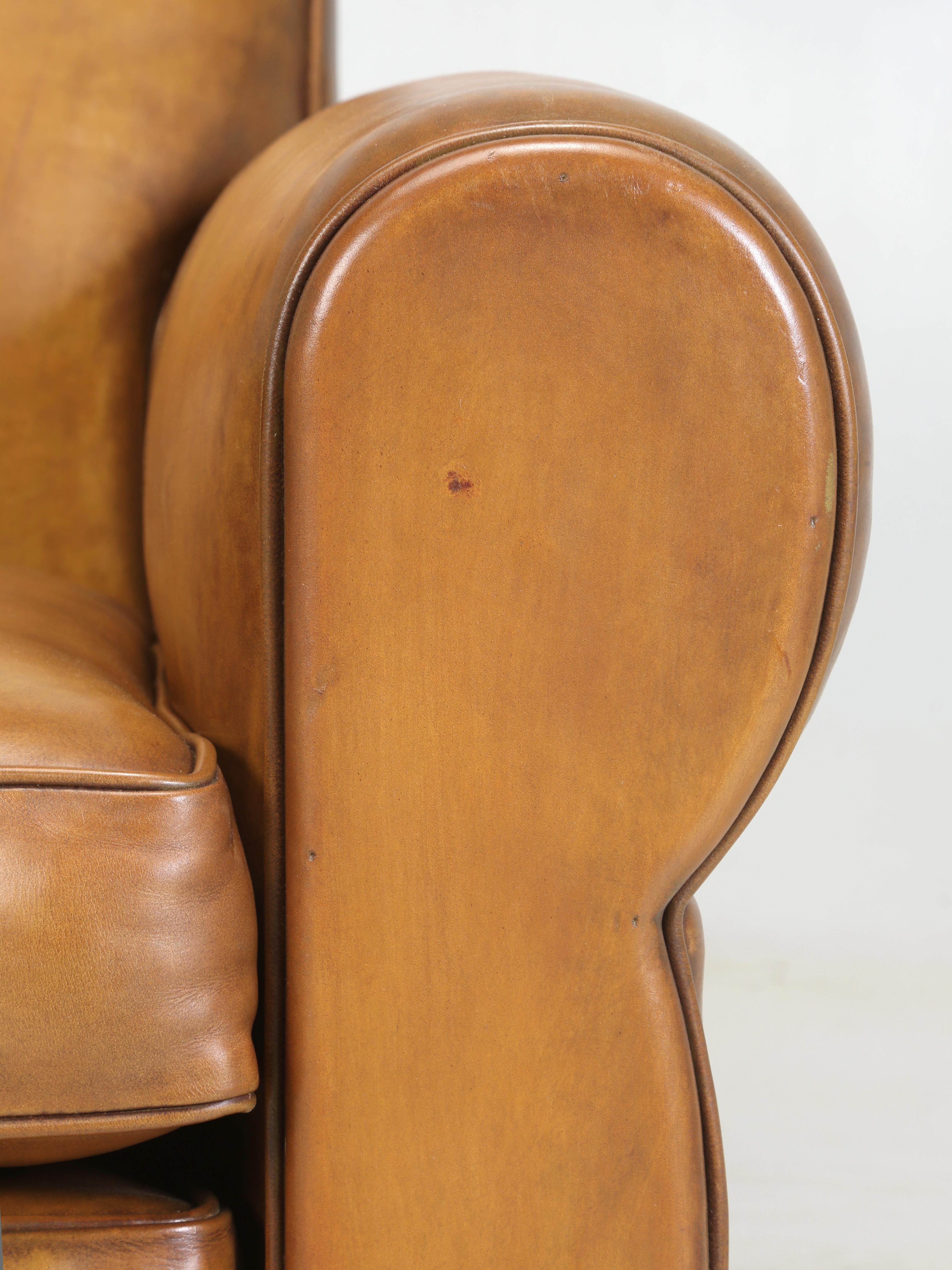French Art Deco Leather Club Chair Correctly Restored in Horsehair Shredded Coco For Sale 2