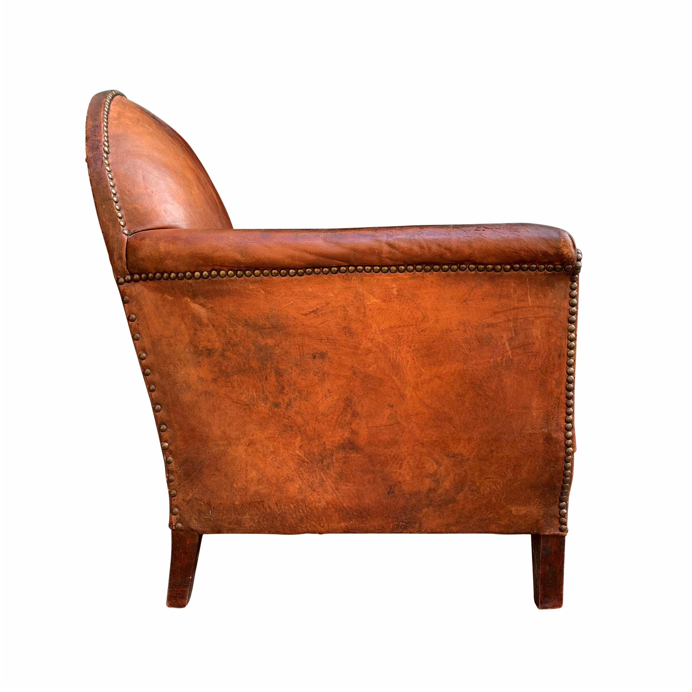 Early 20th Century French Art Deco Leather Club Chair