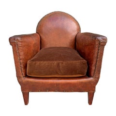 Antique French Art Deco Leather Club Chair