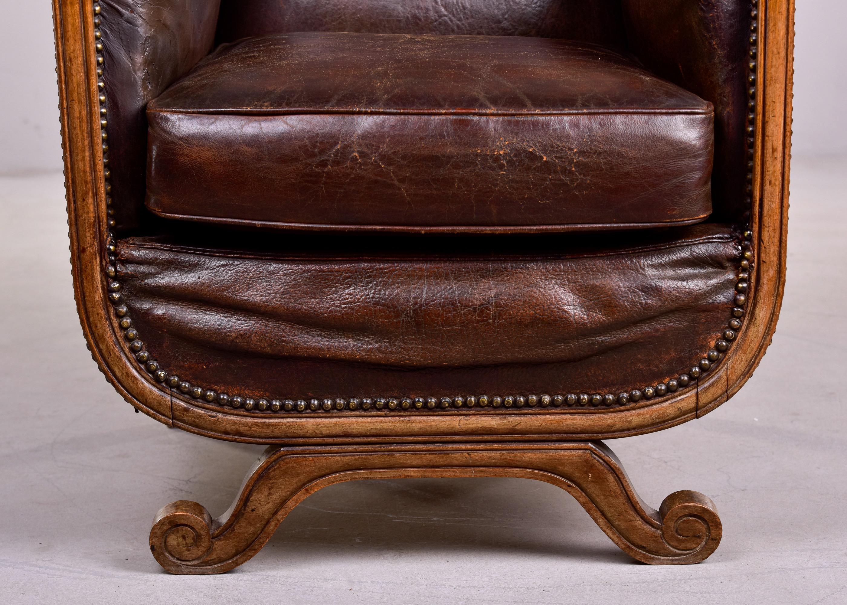 French Art Deco Leather Club Chair With Curved Foot Base 5