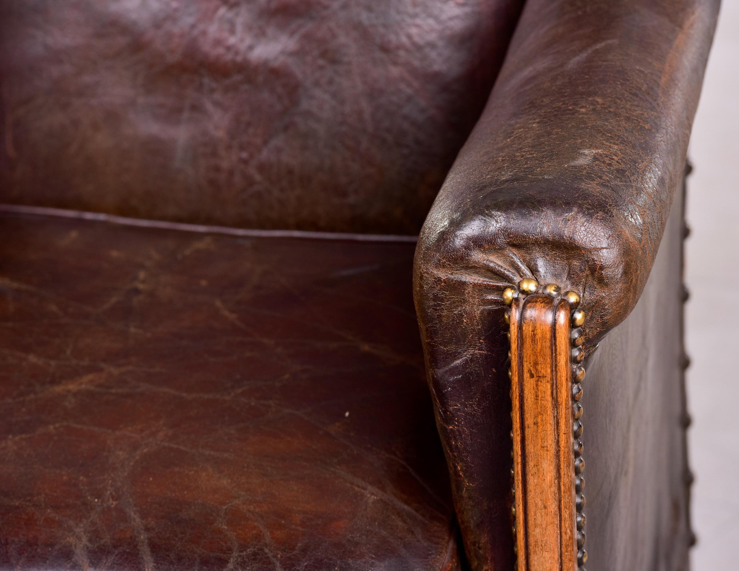 French Art Deco Leather Club Chair With Curved Foot Base 6