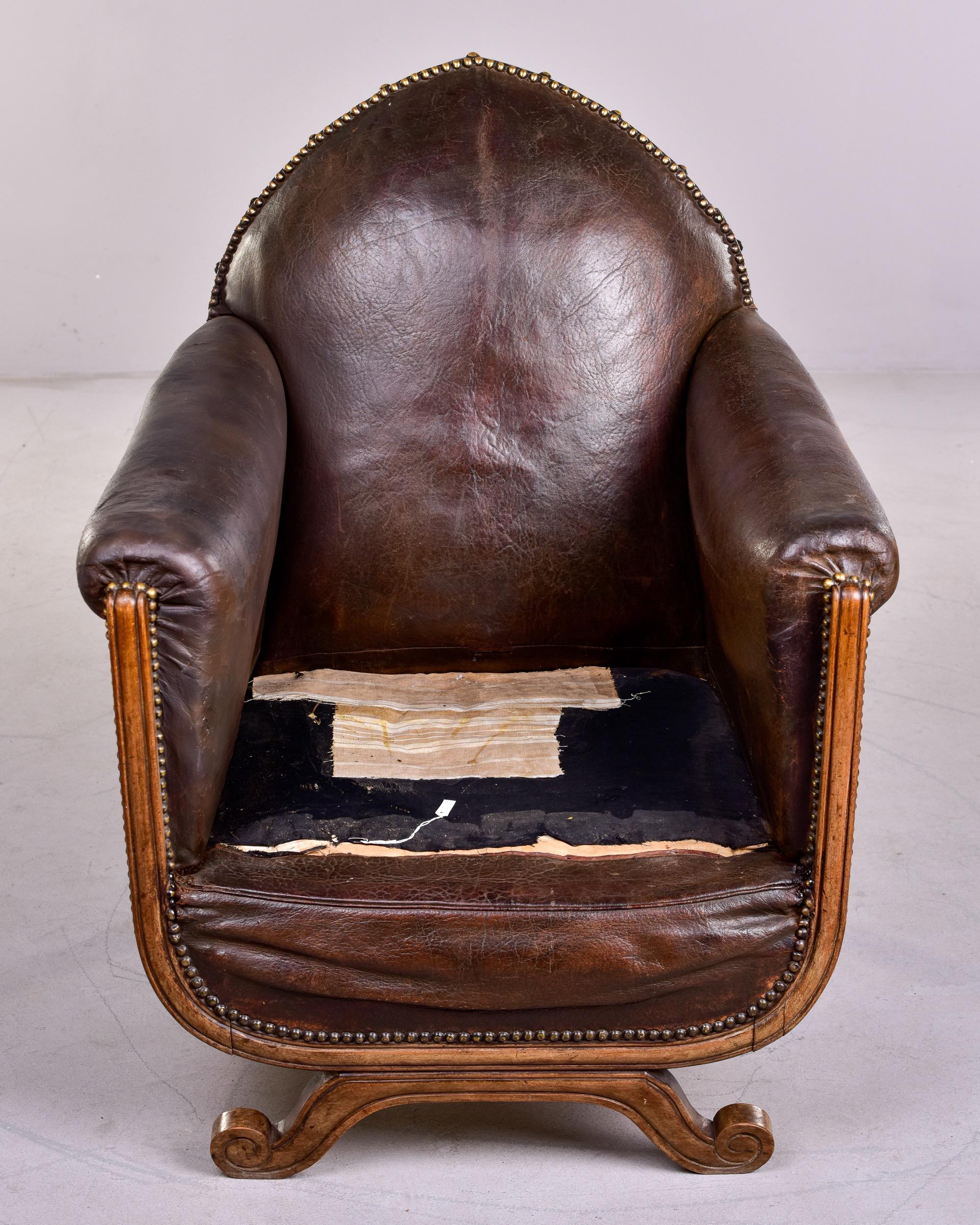 French Art Deco Leather Club Chair With Curved Foot Base 7