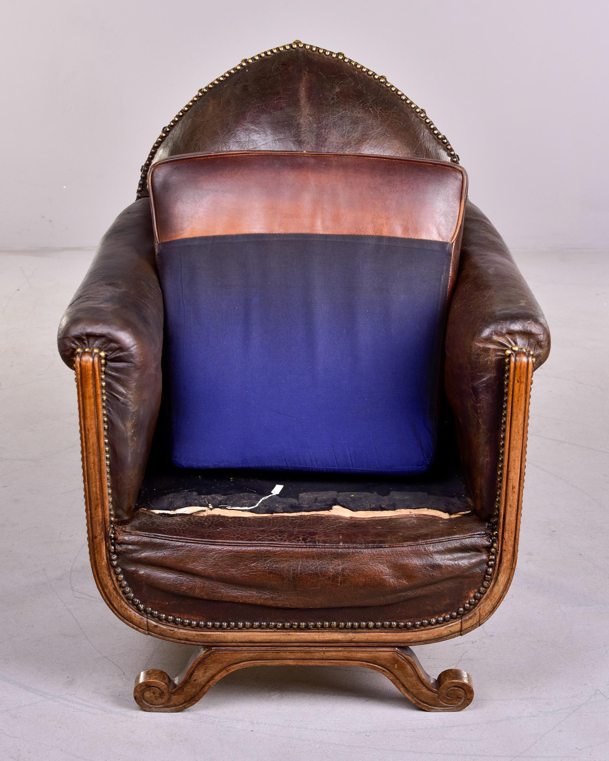 French Art Deco Leather Club Chair With Curved Foot Base 8