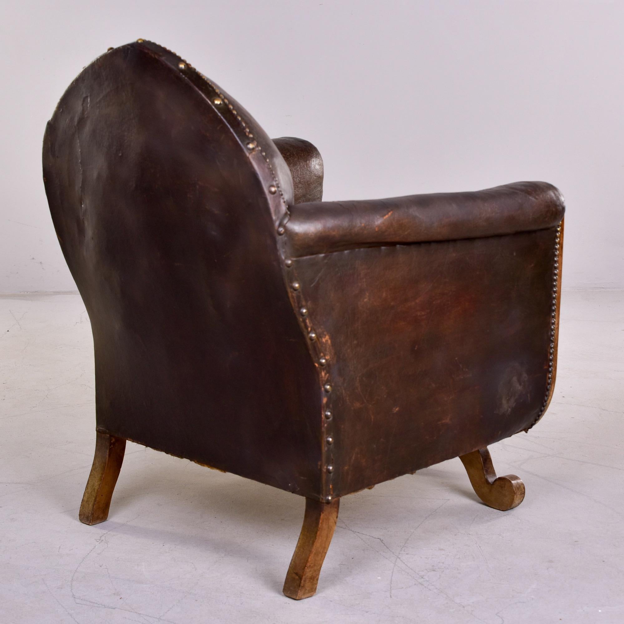 French Art Deco Leather Club Chair With Curved Foot Base 1