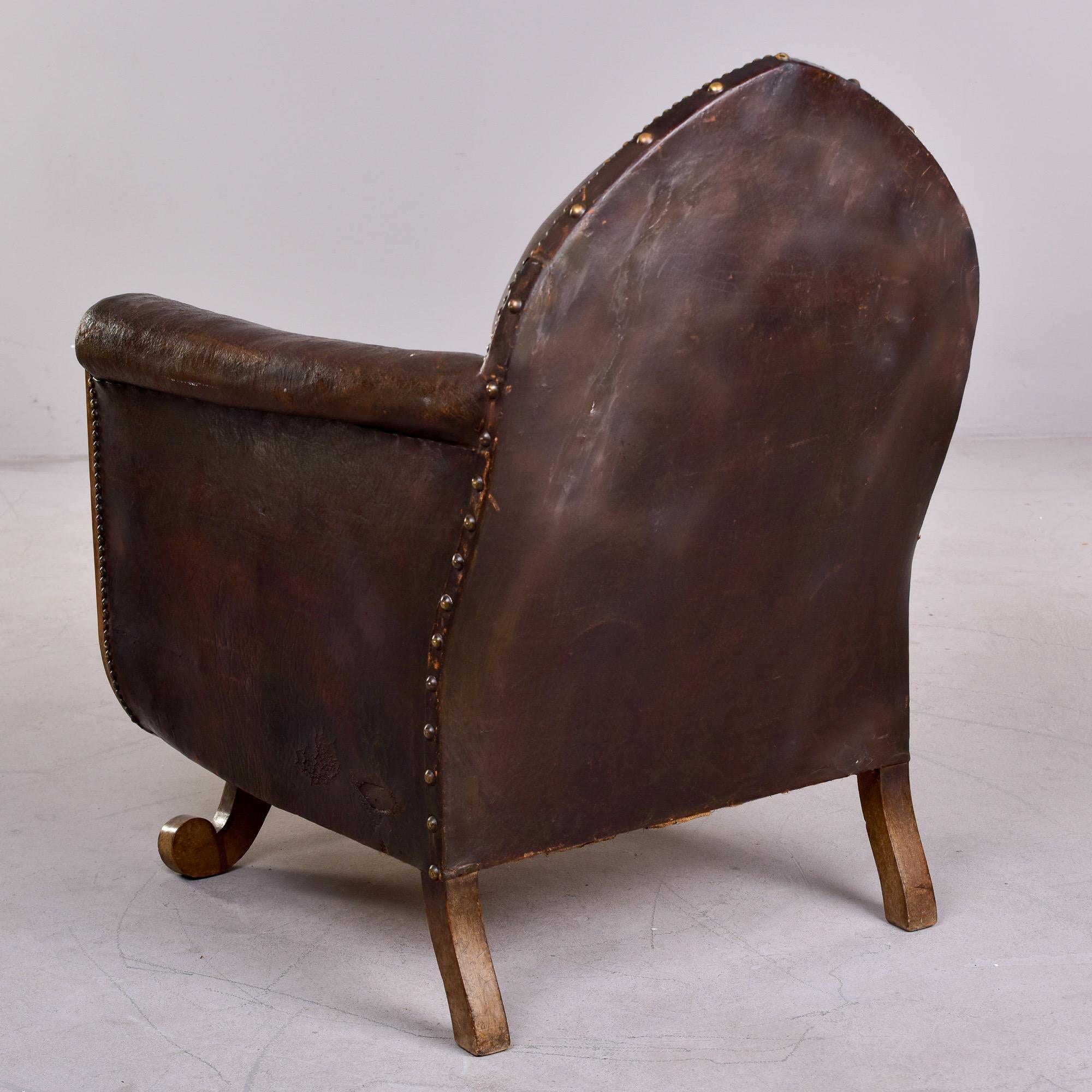 French Art Deco Leather Club Chair With Curved Foot Base 3