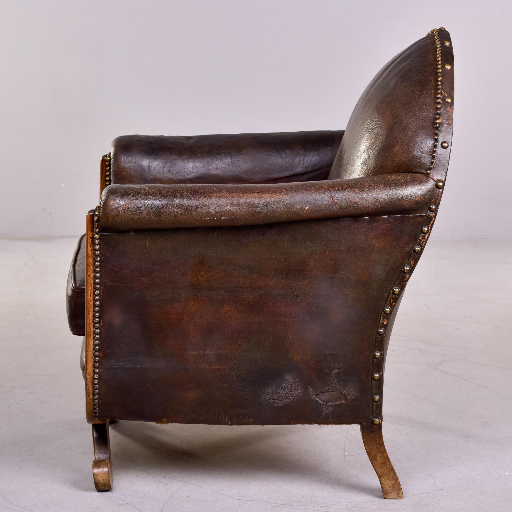 French Art Deco Leather Club Chair With Curved Foot Base 4