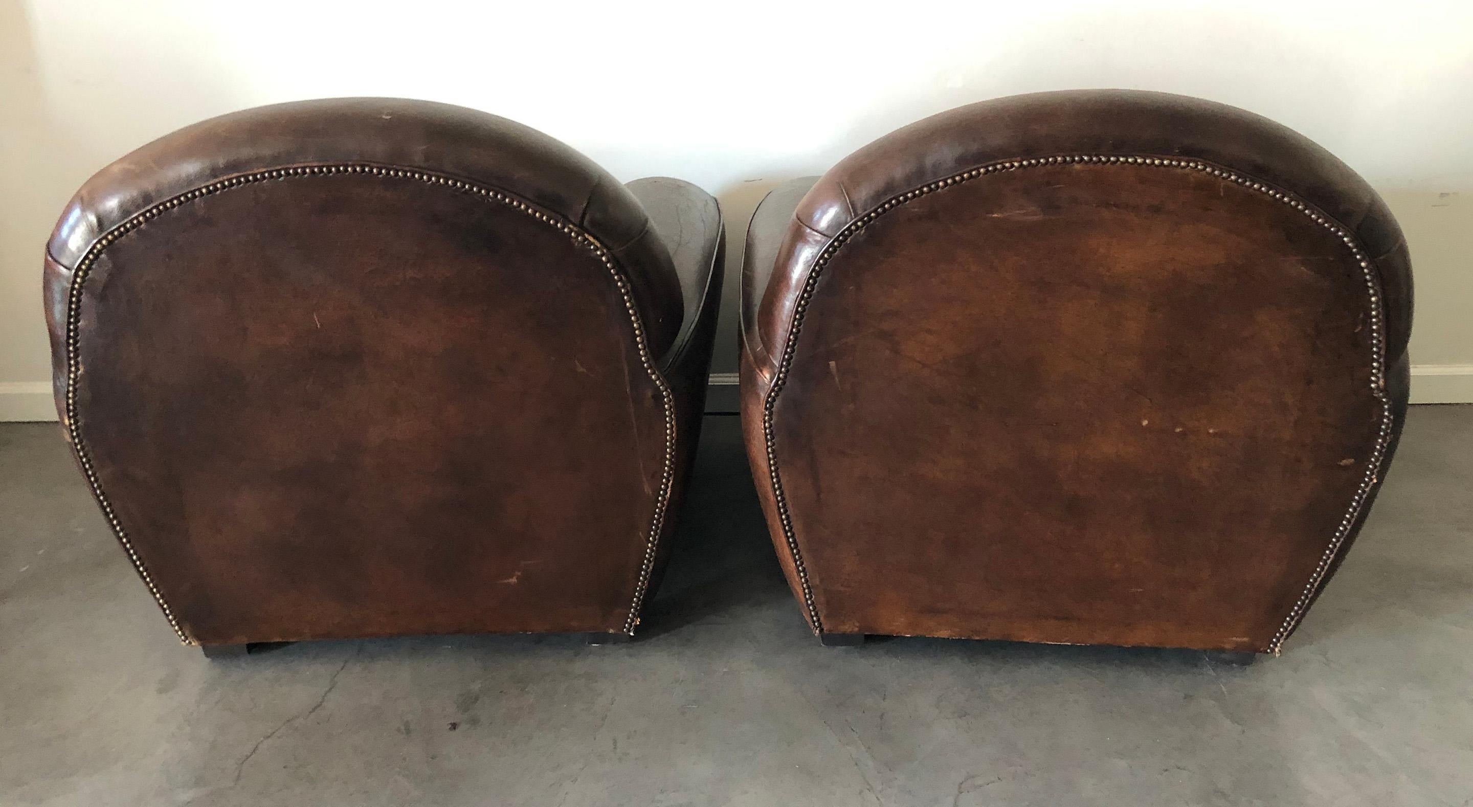 Pair of French Art Deco Leather Club Chairs, 1940s 3
