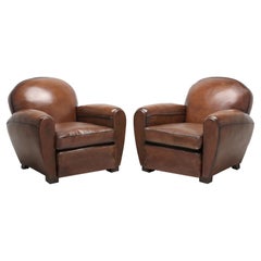 French Art Deco Leather Club Chairs Correctly Restored to a High Standard