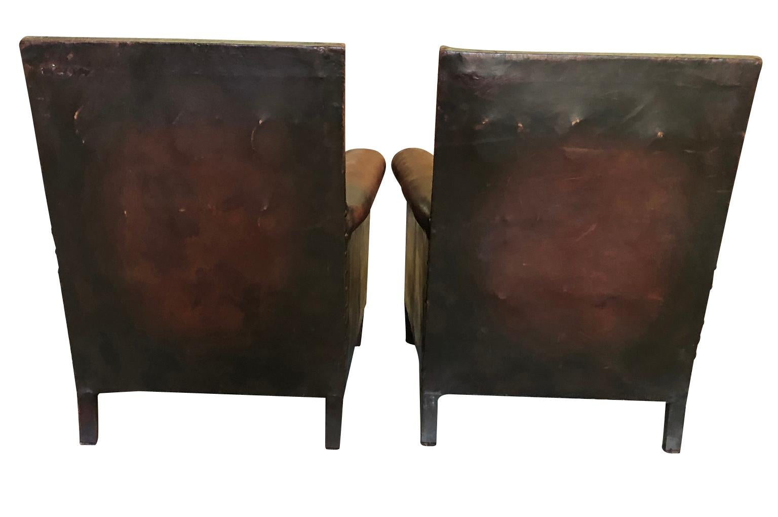 20th Century French Art Deco Leather Club Chairs