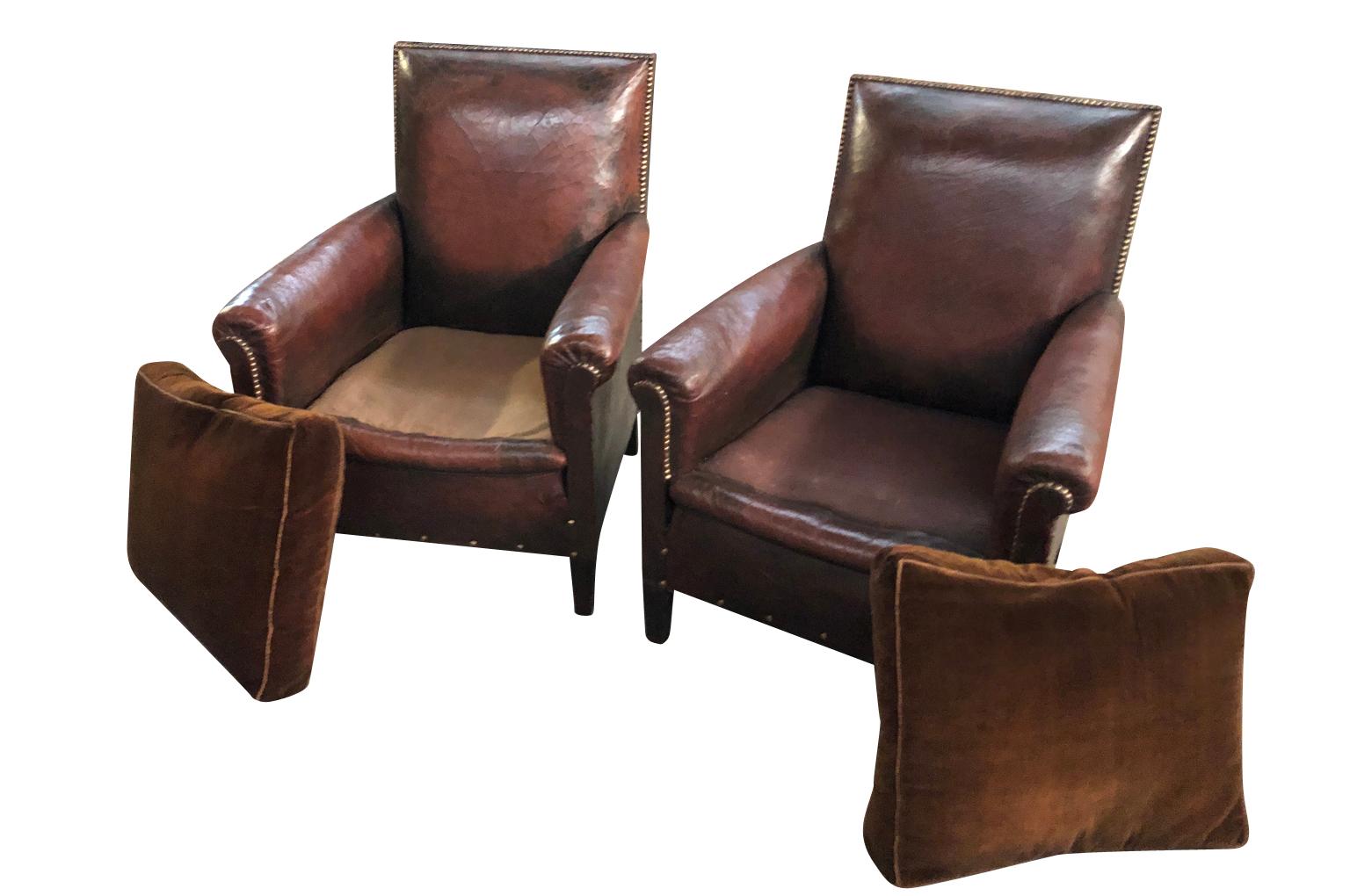 French Art Deco Leather Club Chairs 1