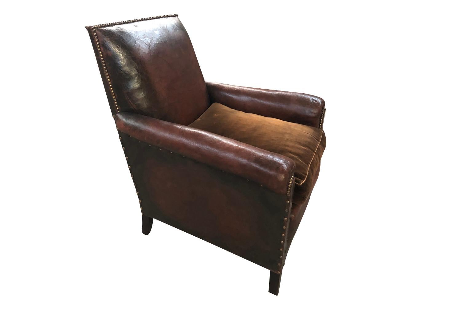 French Art Deco Leather Club Chairs 4