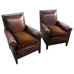 Antique French Art Deco Leather Club Chairs