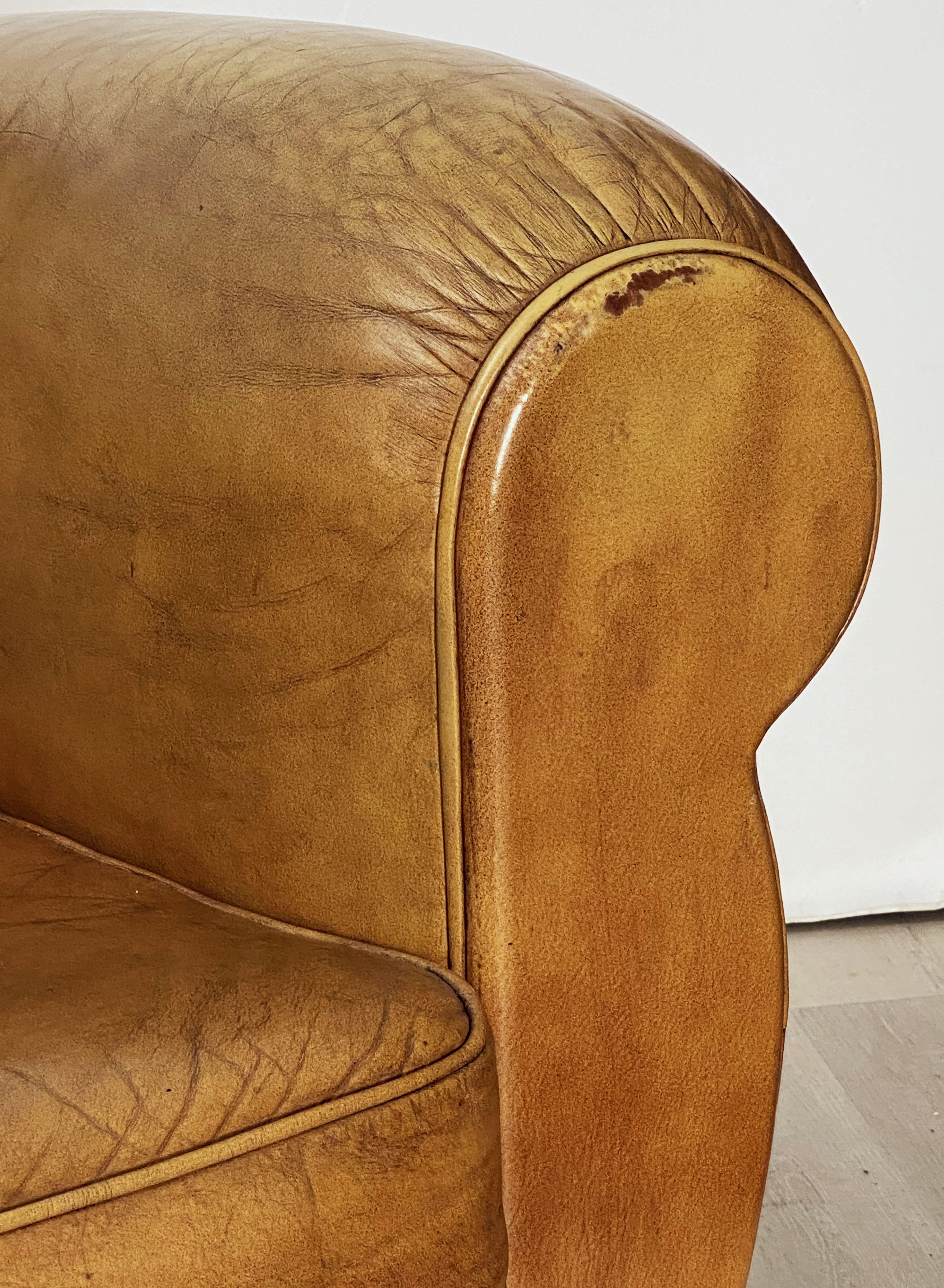 Art Deco Leather Club Chairs from France 'Priced as a Pair' 3