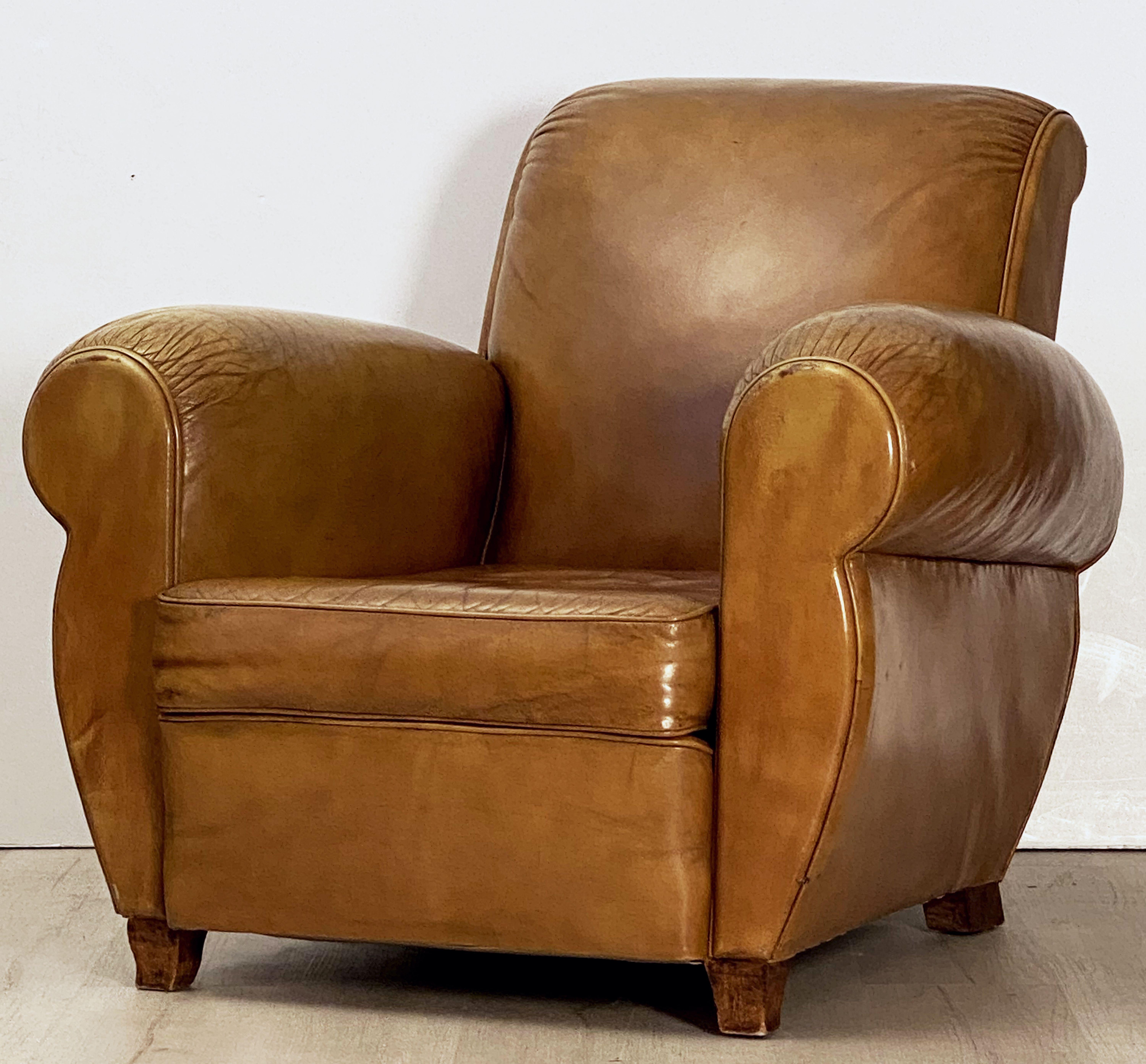 Art Deco Leather Club Chairs from France 'Priced as a Pair' 4