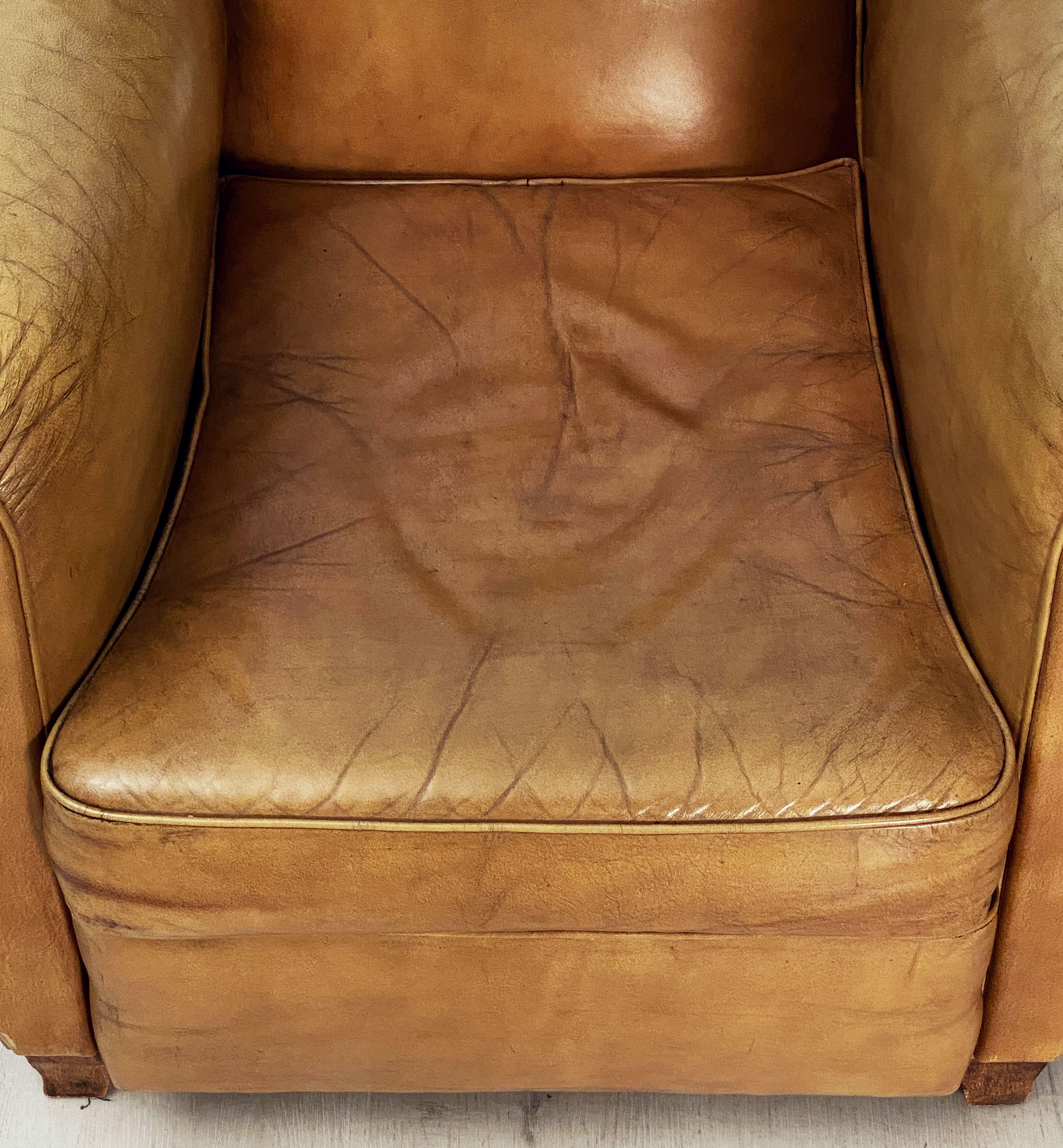 Art Deco Leather Club Chairs from France 'Priced as a Pair' 6