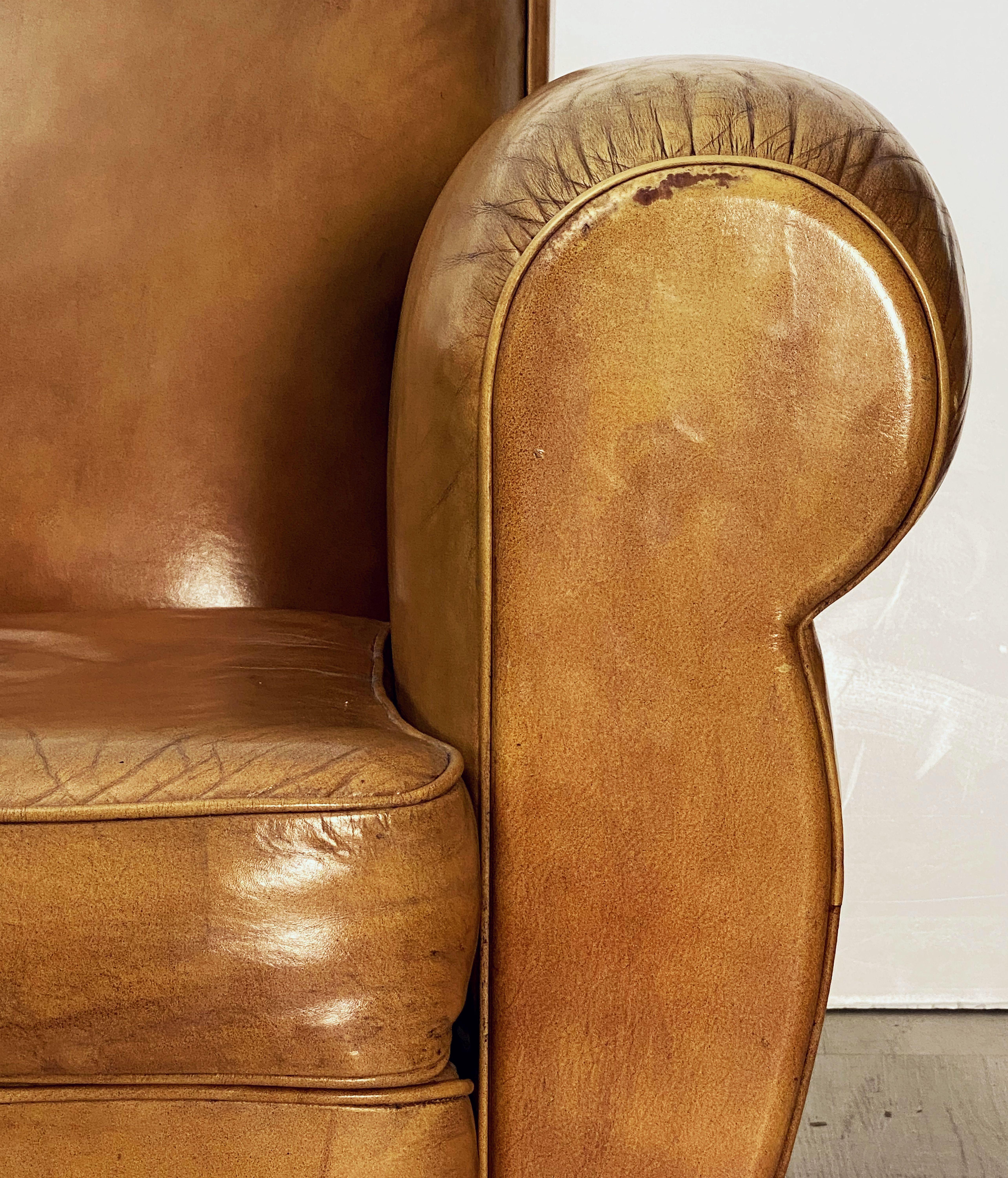 Art Deco Leather Club Chairs from France 'Priced as a Pair' 9