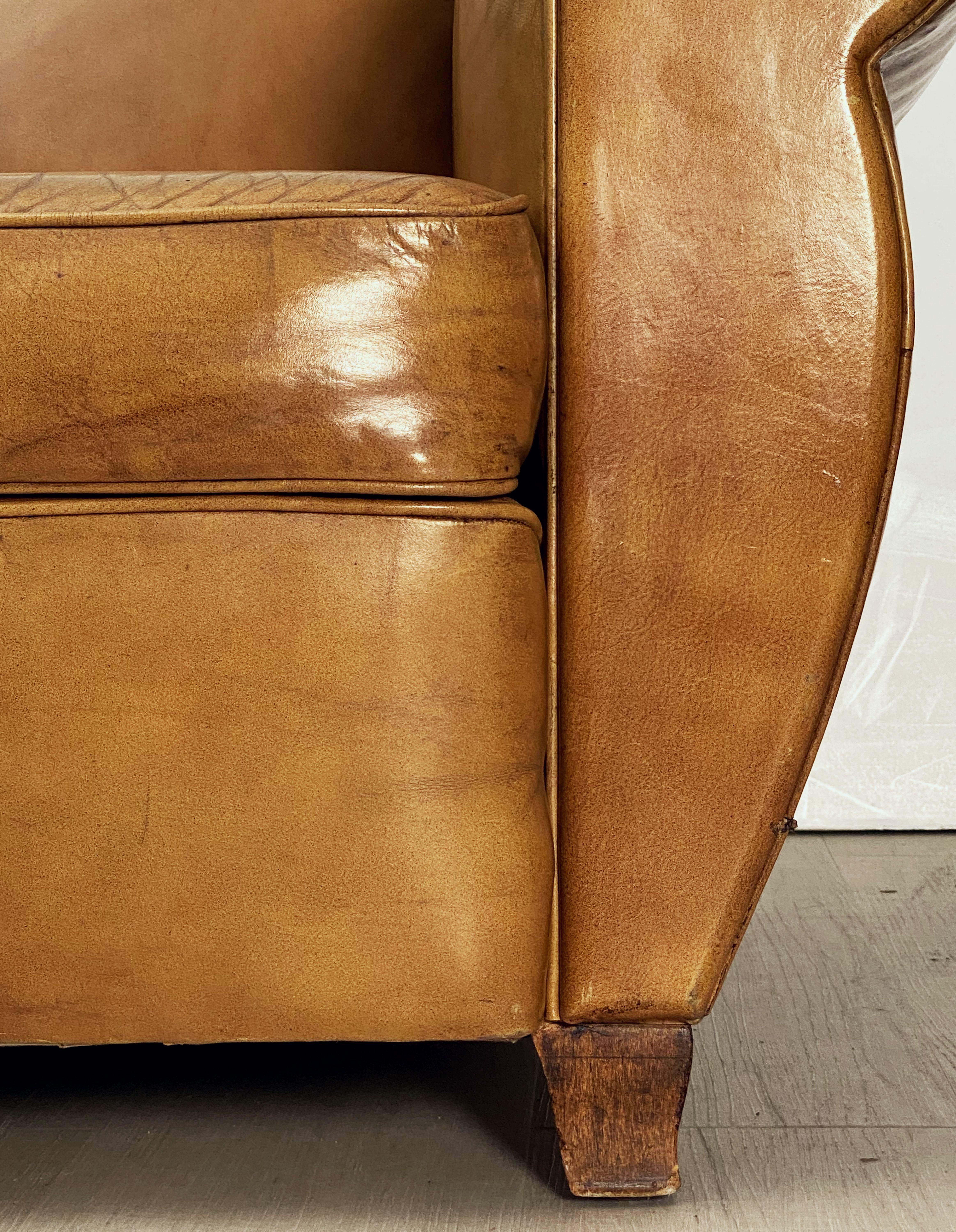 Art Deco Leather Club Chairs from France 'Priced as a Pair' 10