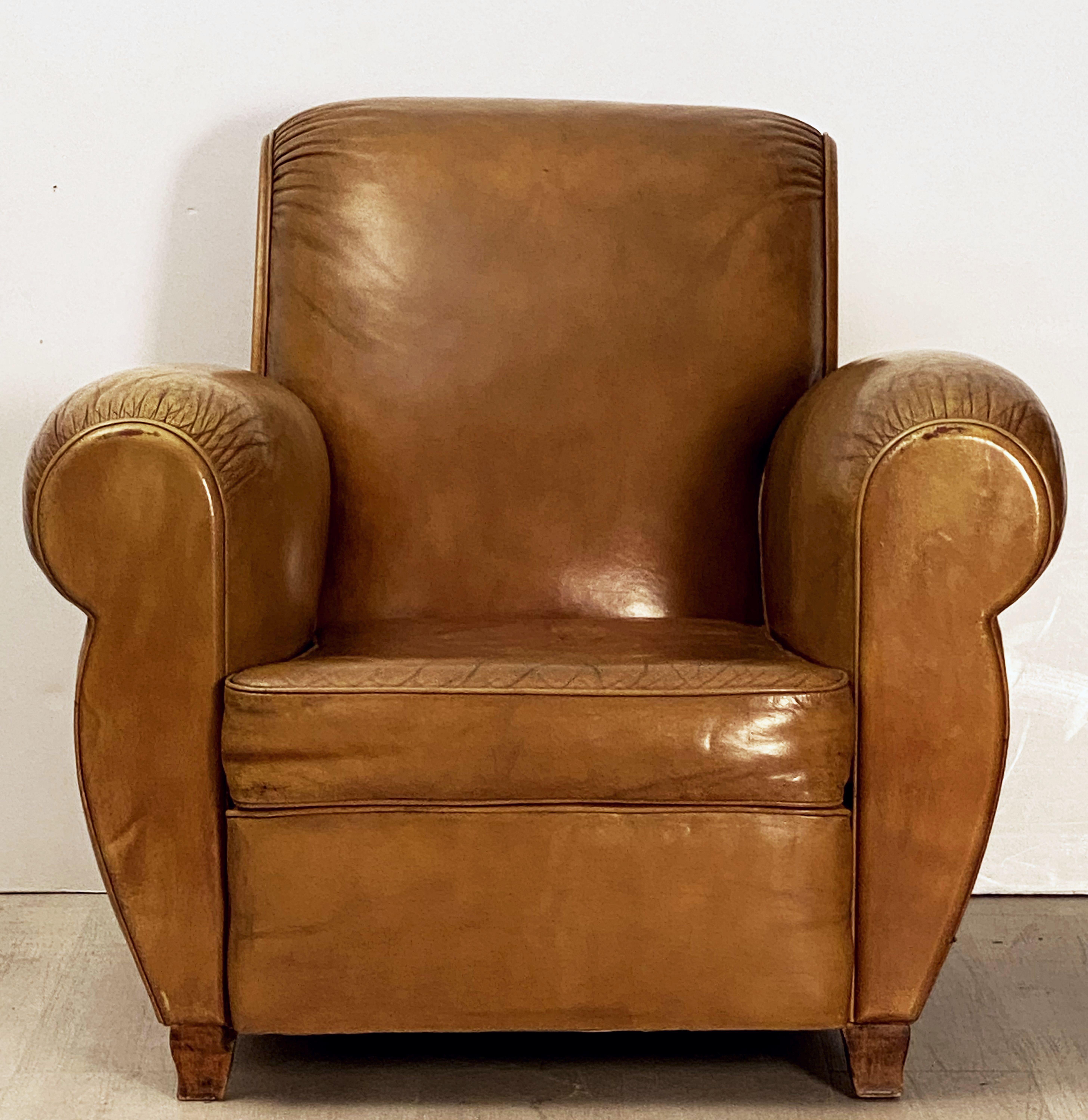 Art Deco Leather Club Chairs from France 'Priced as a Pair' In Good Condition In Austin, TX