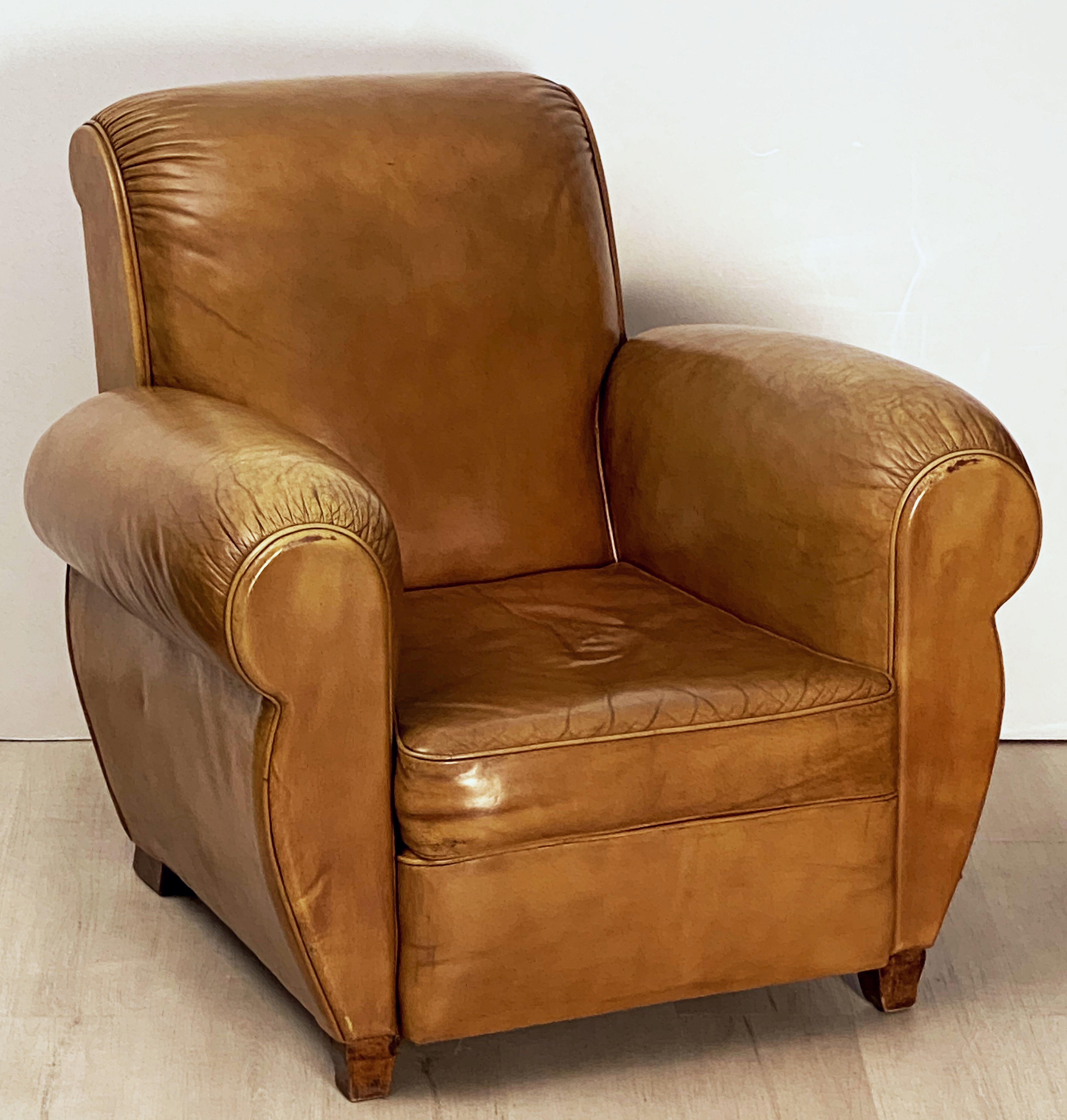 20th Century Art Deco Leather Club Chairs from France 'Priced as a Pair'